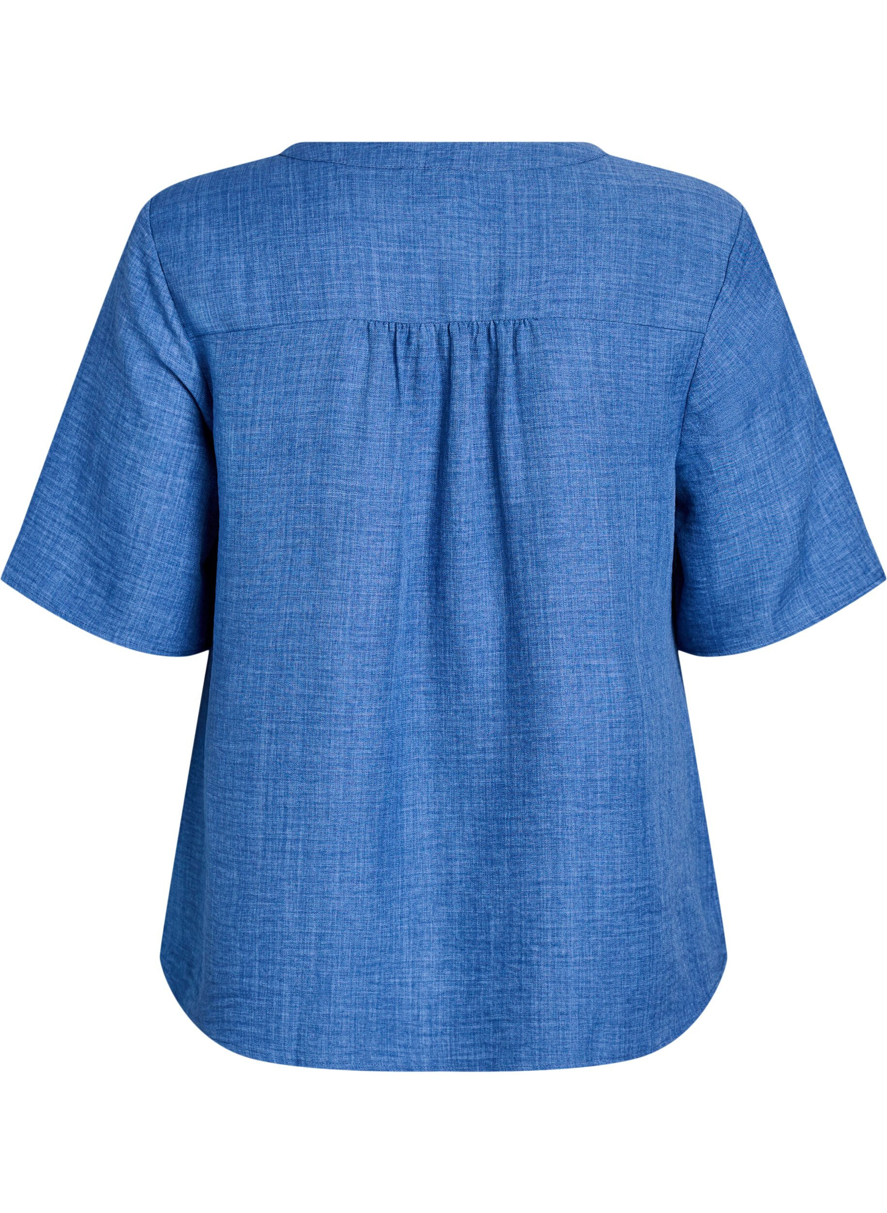 Zizzi Overhemd blouse met V-hals en korte mouwen, Blauw, Packshot image number 1