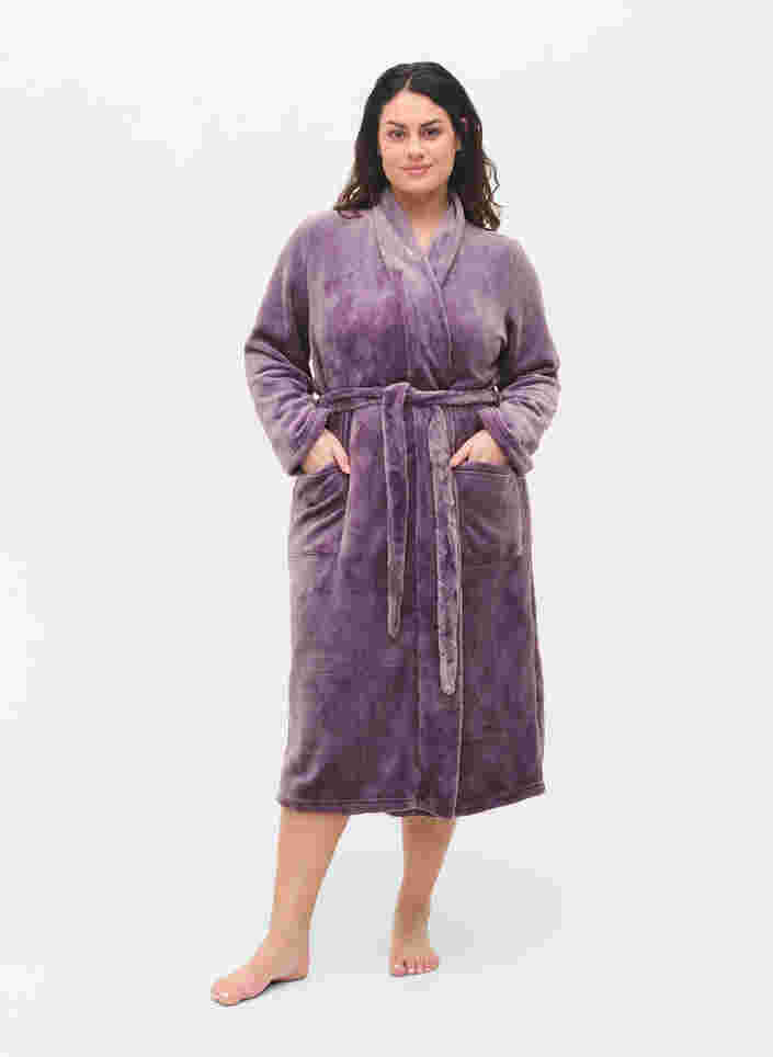 Lange badjas met zakken, Vintage Violet, Model image number 2