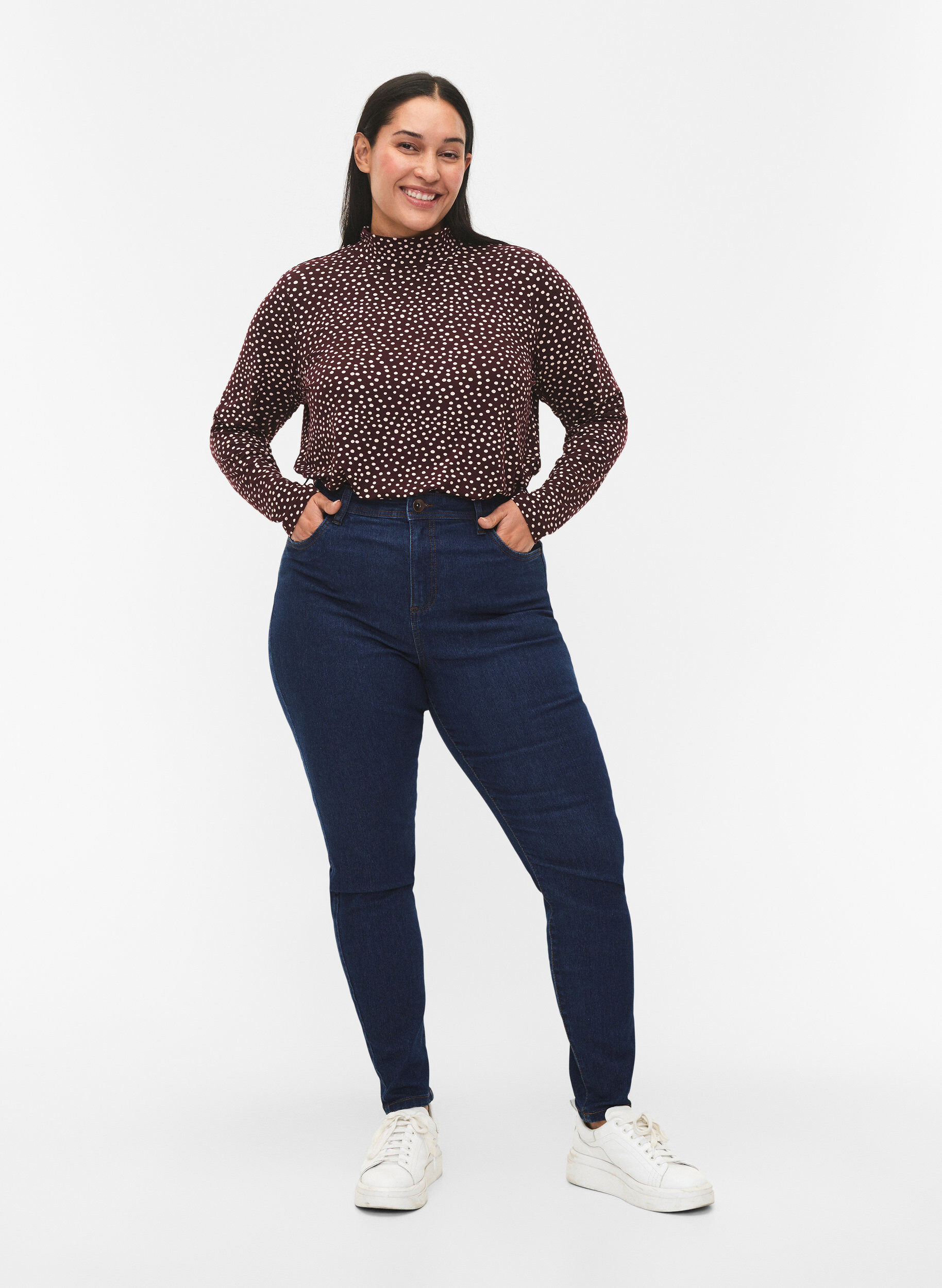 Zizzi FLASH - Blouse met lange mouwen en col, Donker Bordeaux, Model image number 1