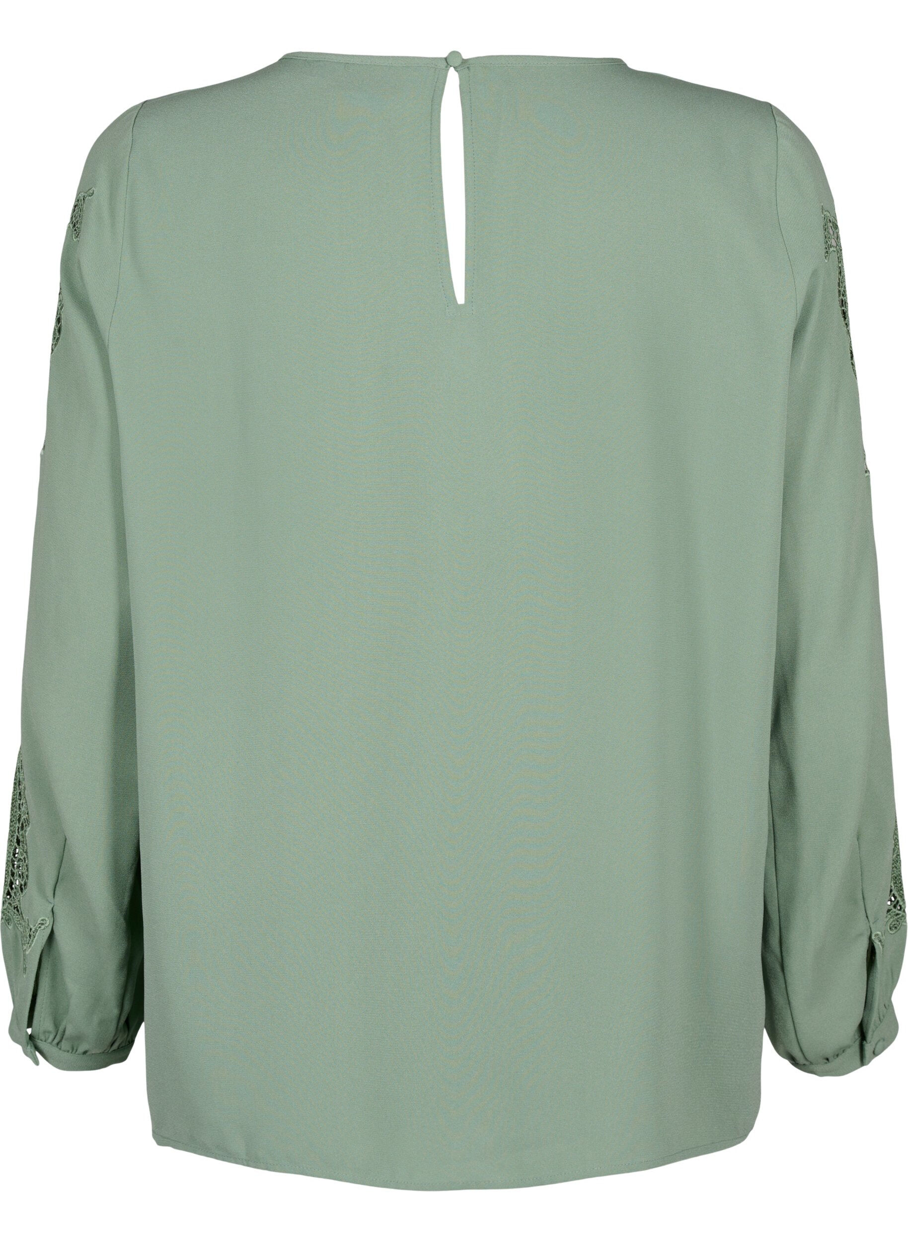 Zizzi Blouse met lange mouwen en gehaakte details, Green Bay, Packshot image number 1