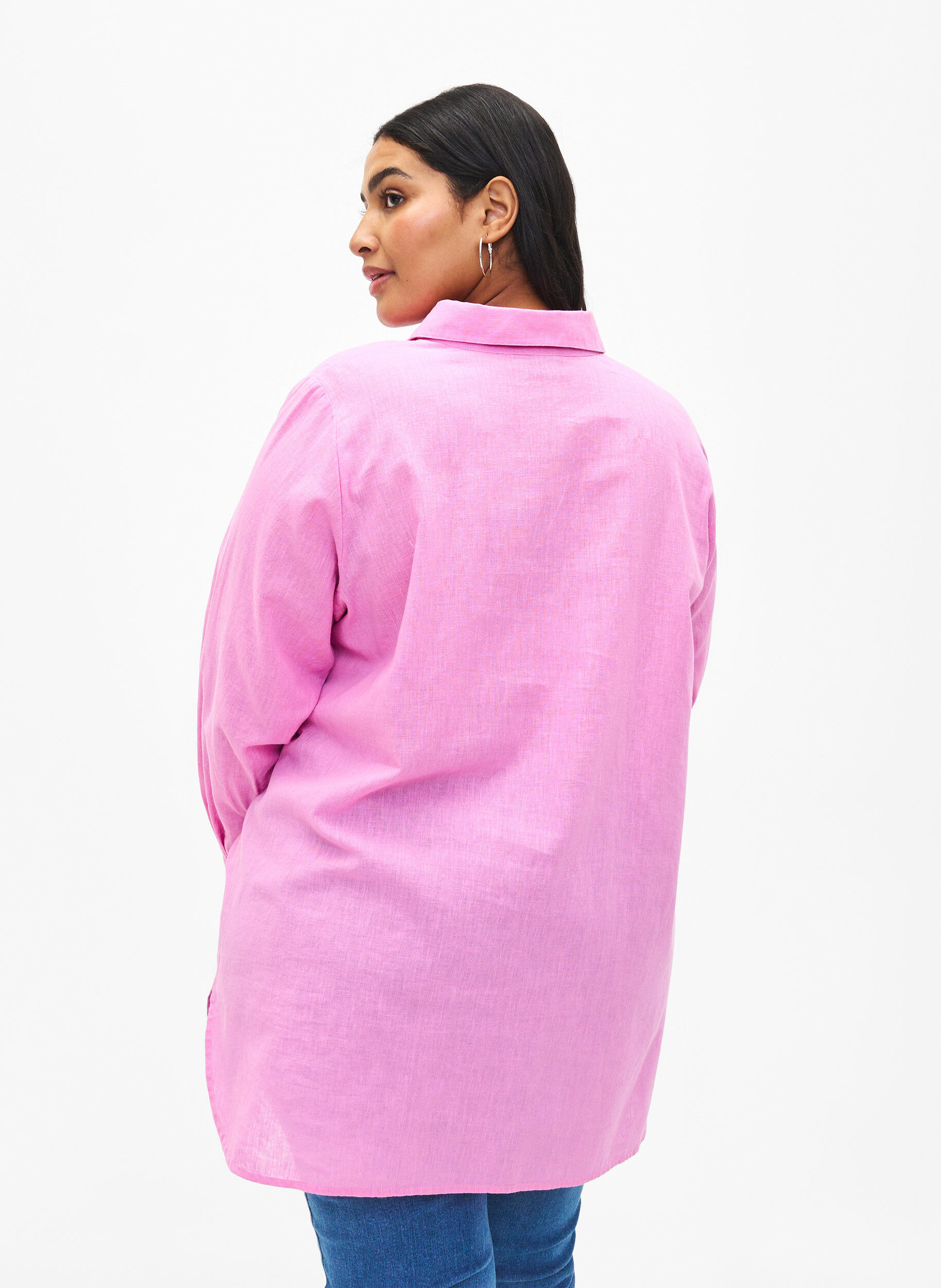 Zizzi Lang shirt van linnen en katoen, Rosebloom, Model image number 1