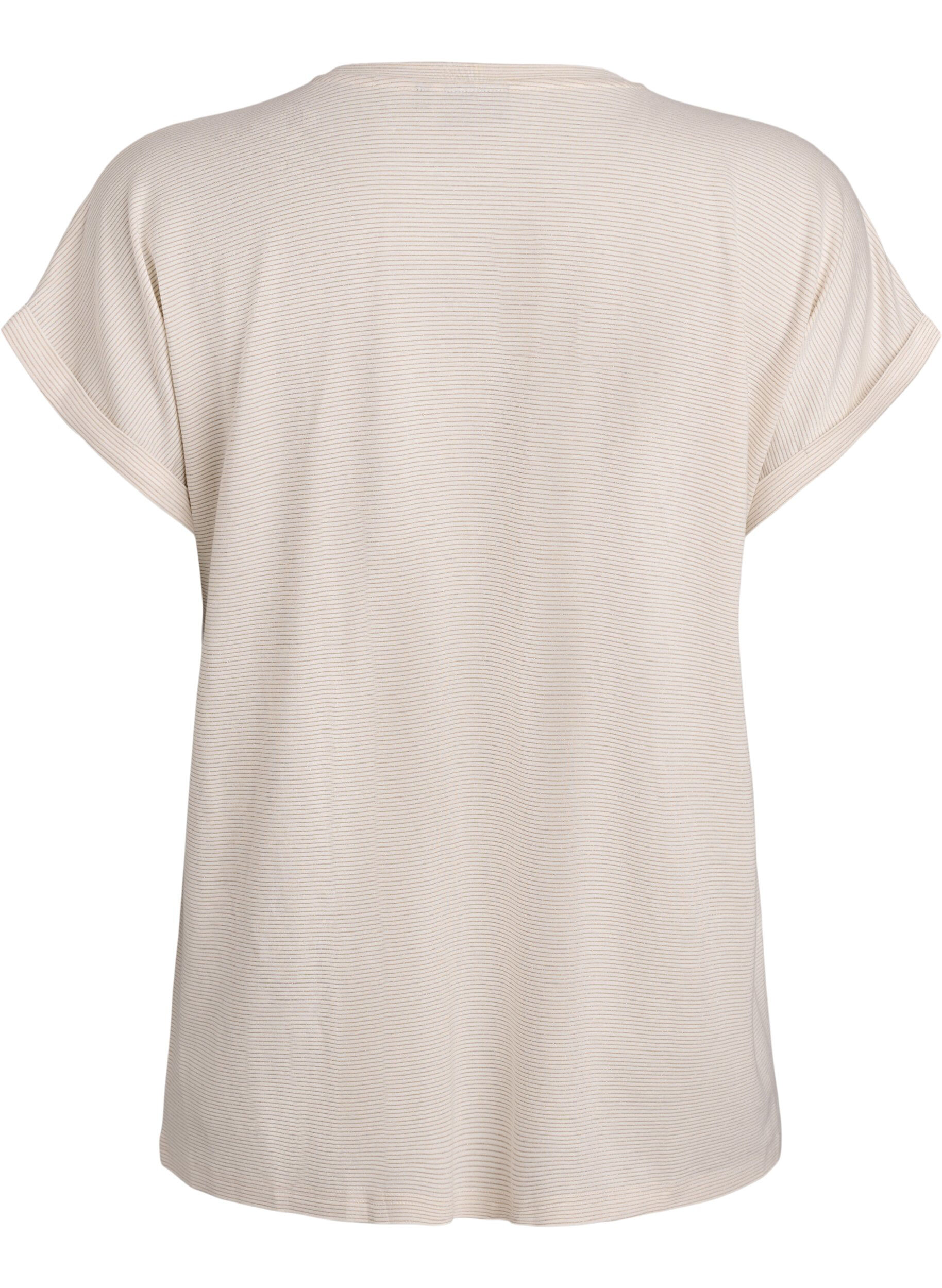ZizziViscose T-shirt met glitterstrepen, Vanille, Packshot image number 1