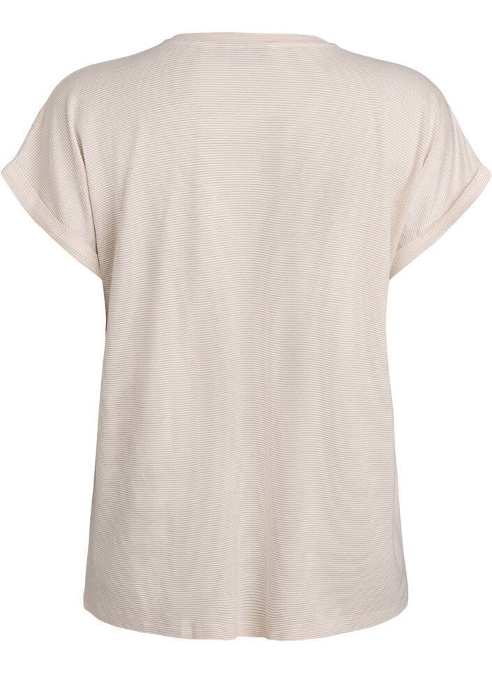 Viscose T-shirt met glitterstrepen, Vanille, Packshot image number 1