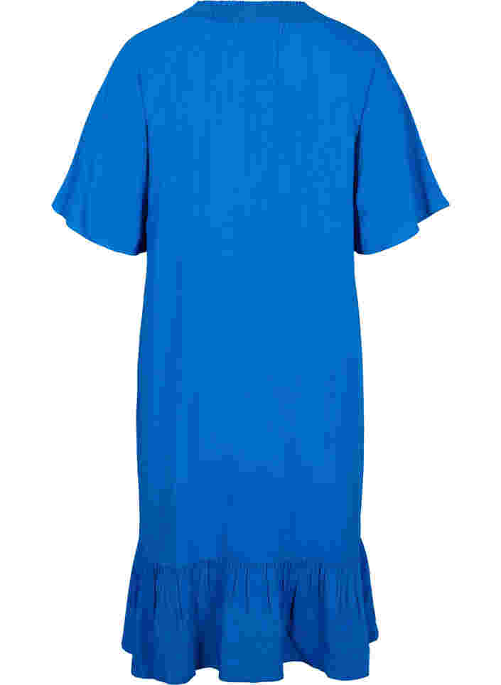 Viscose jurk met korte mouwen en v-hals, Classic Blue, Packshot image number 1