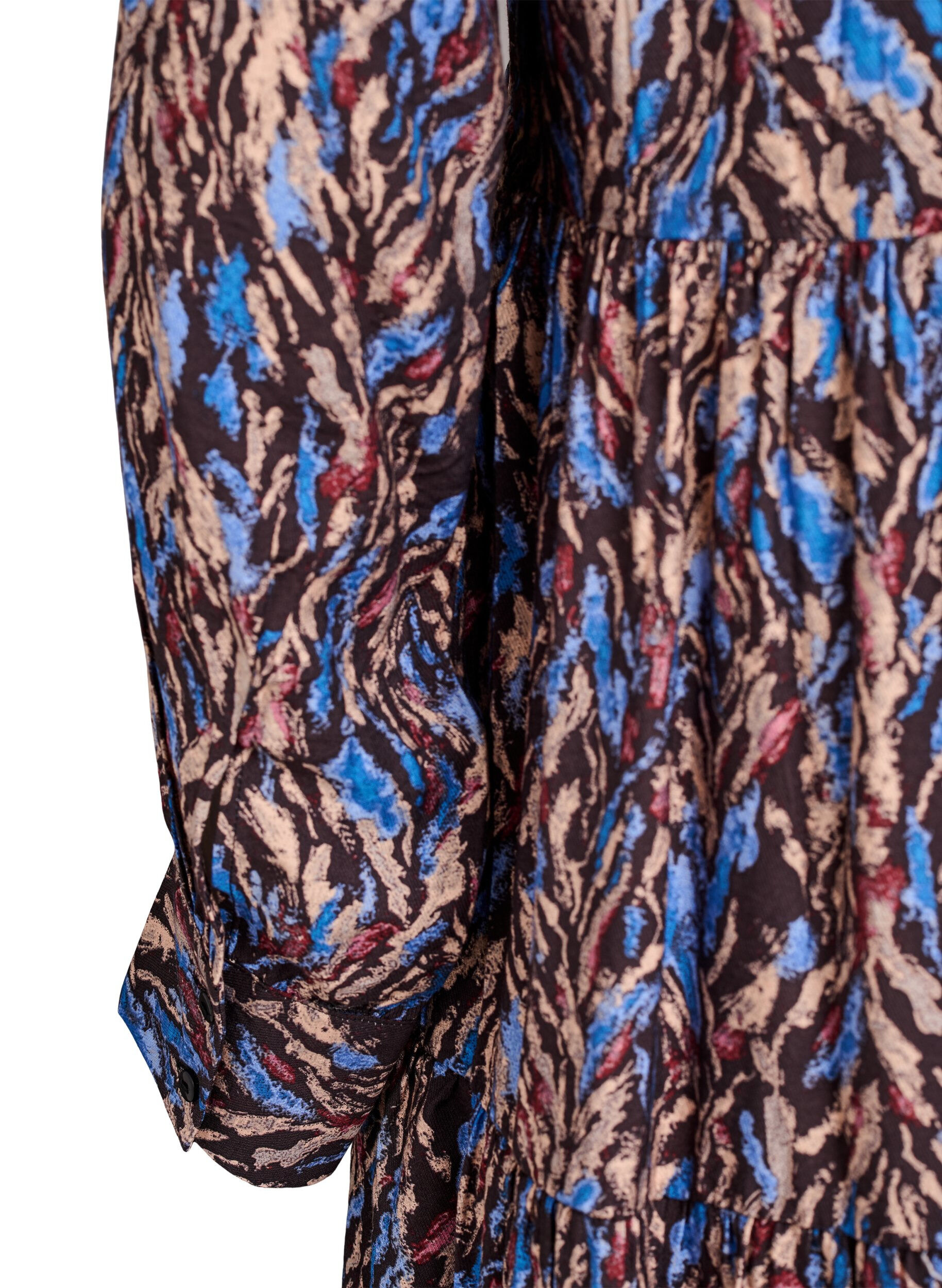 Zizzi A-lijn jurk met rucheskraag, Blauw, Packshot image number 3