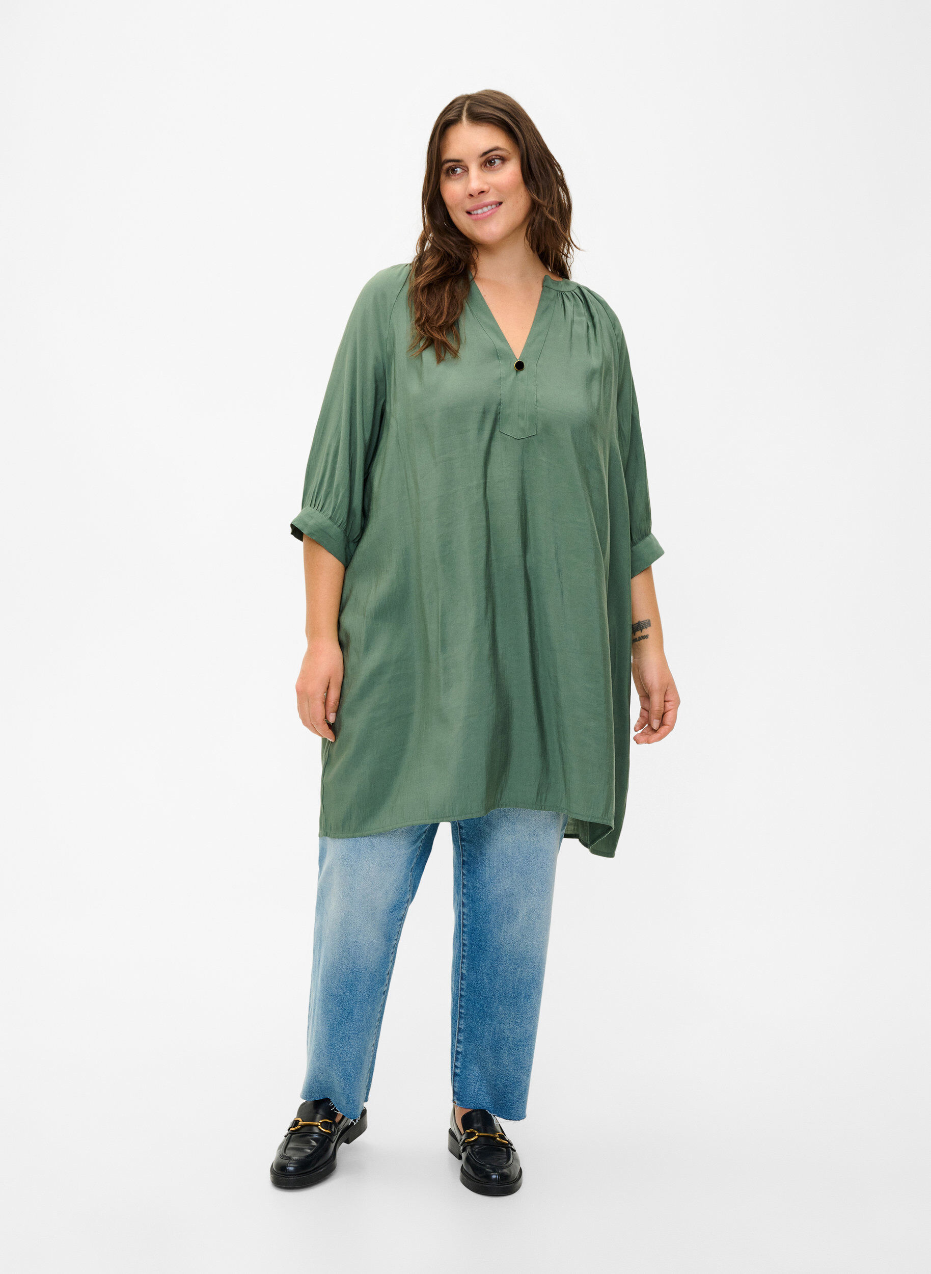 Zizzi Visico- tuniek met 3/4 mouw, Duck Green, Model image number 2