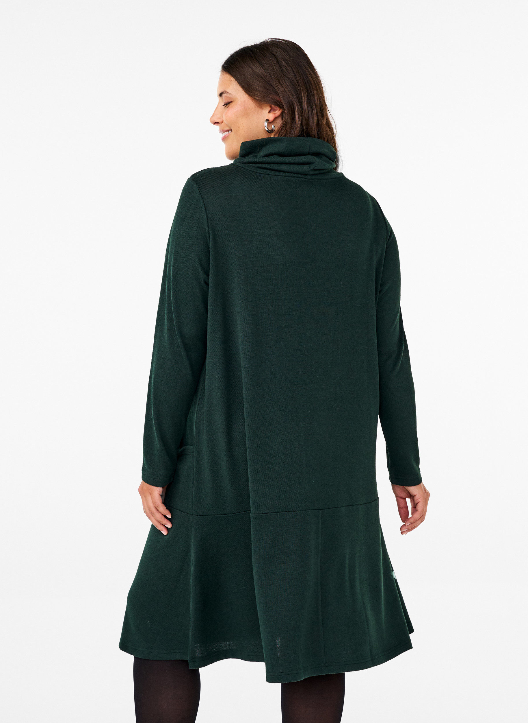 Zizzi Jersey-jurk met hoge hals en zakken, Groen, Model image number 2