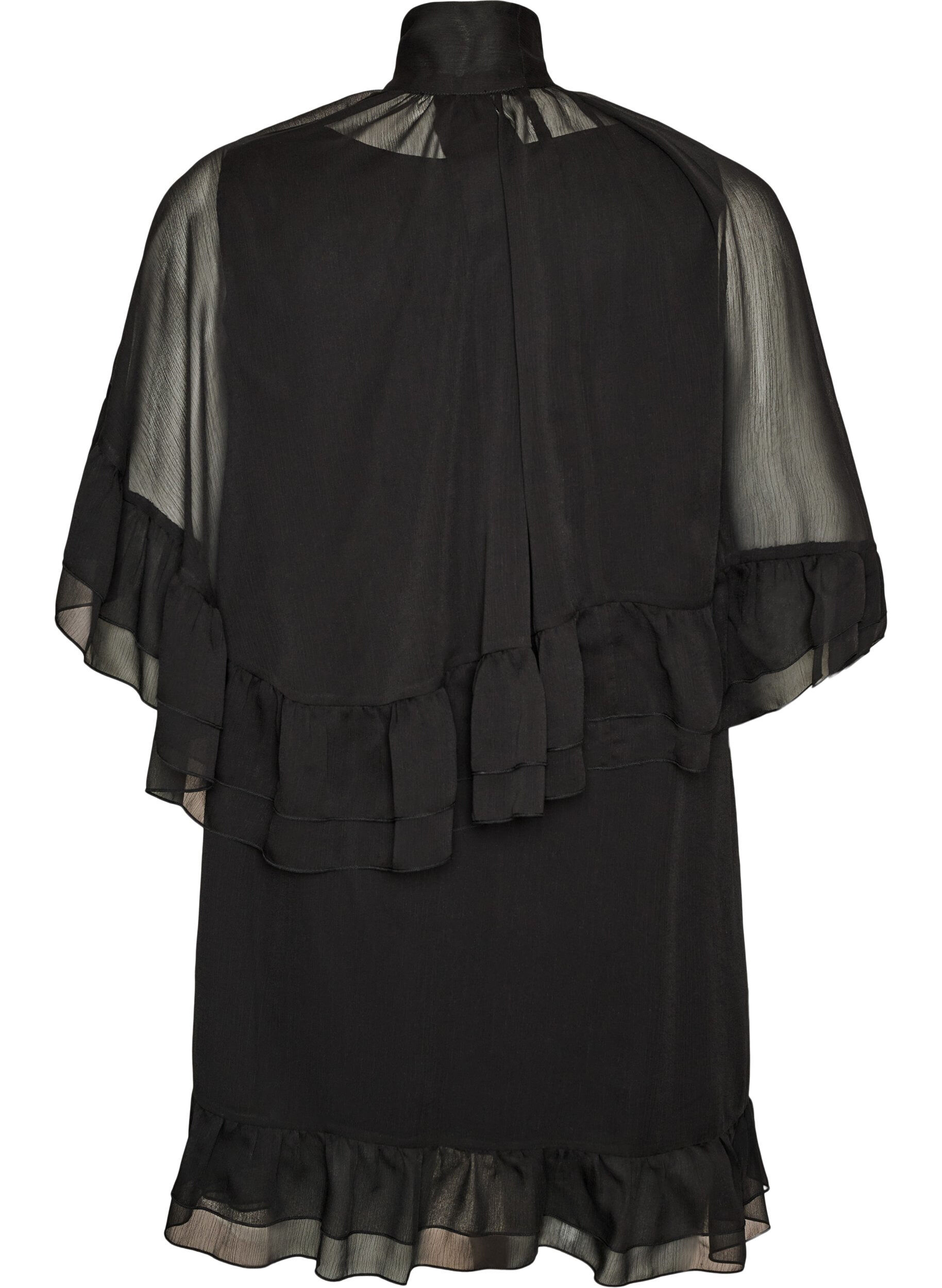 ZizziMouwloze jurk met chiffon cape, Zwart, Packshot image number 1