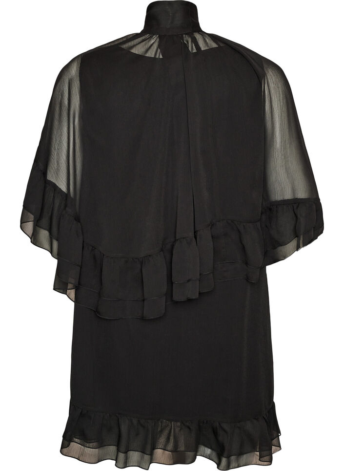 Mouwloze jurk met chiffon cape, Zwart, Packshot image number 1
