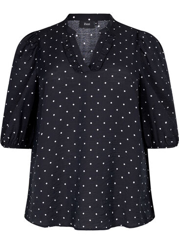 Gestippelde blouse met 3/4 mouwen in viscose, Black Dot, Packshot image number 0
