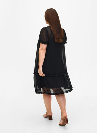 Chiffon jurk met A-snit en ruches, Black, Model image number 1