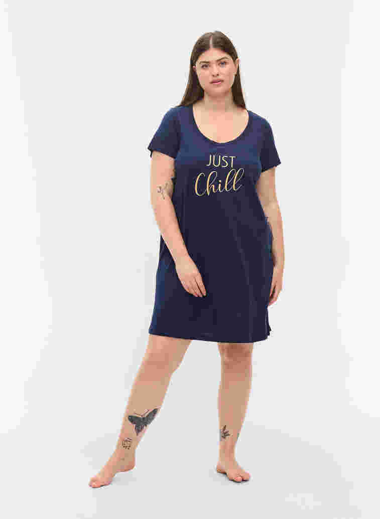 Katoenen nachthemd met korte mouwen, Peacoat CHILL, Model image number 2