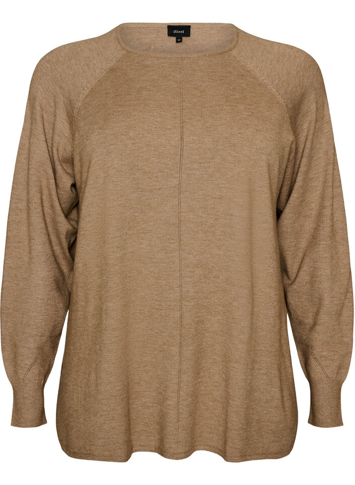 Gebreide top met ronde hals en ingebreid patroon, Beige, Packshot image number 0