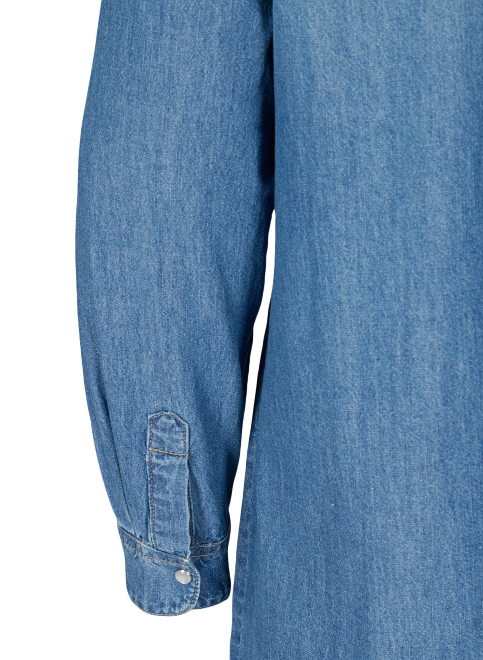 Zizzi Lange denim blouse in katoen, Blue denim, Packshot image number 3