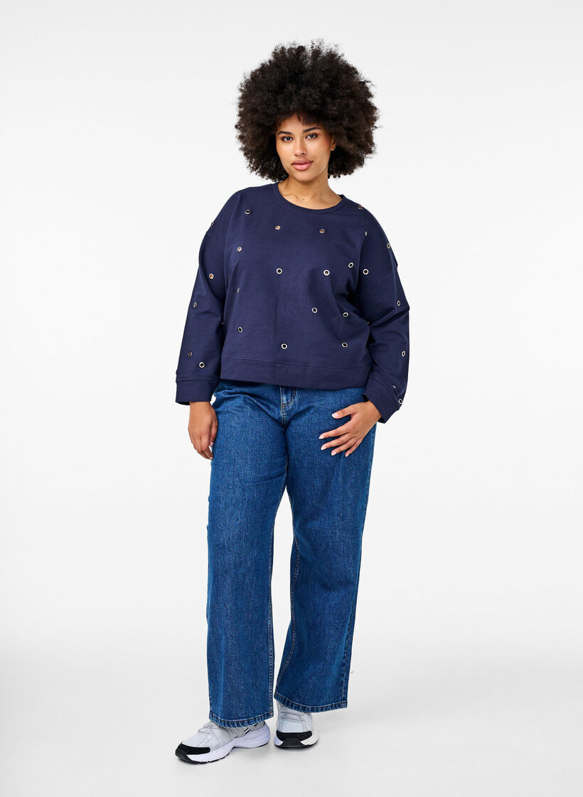 Sweatshirt met oogjes, Blauw, Model image number 1