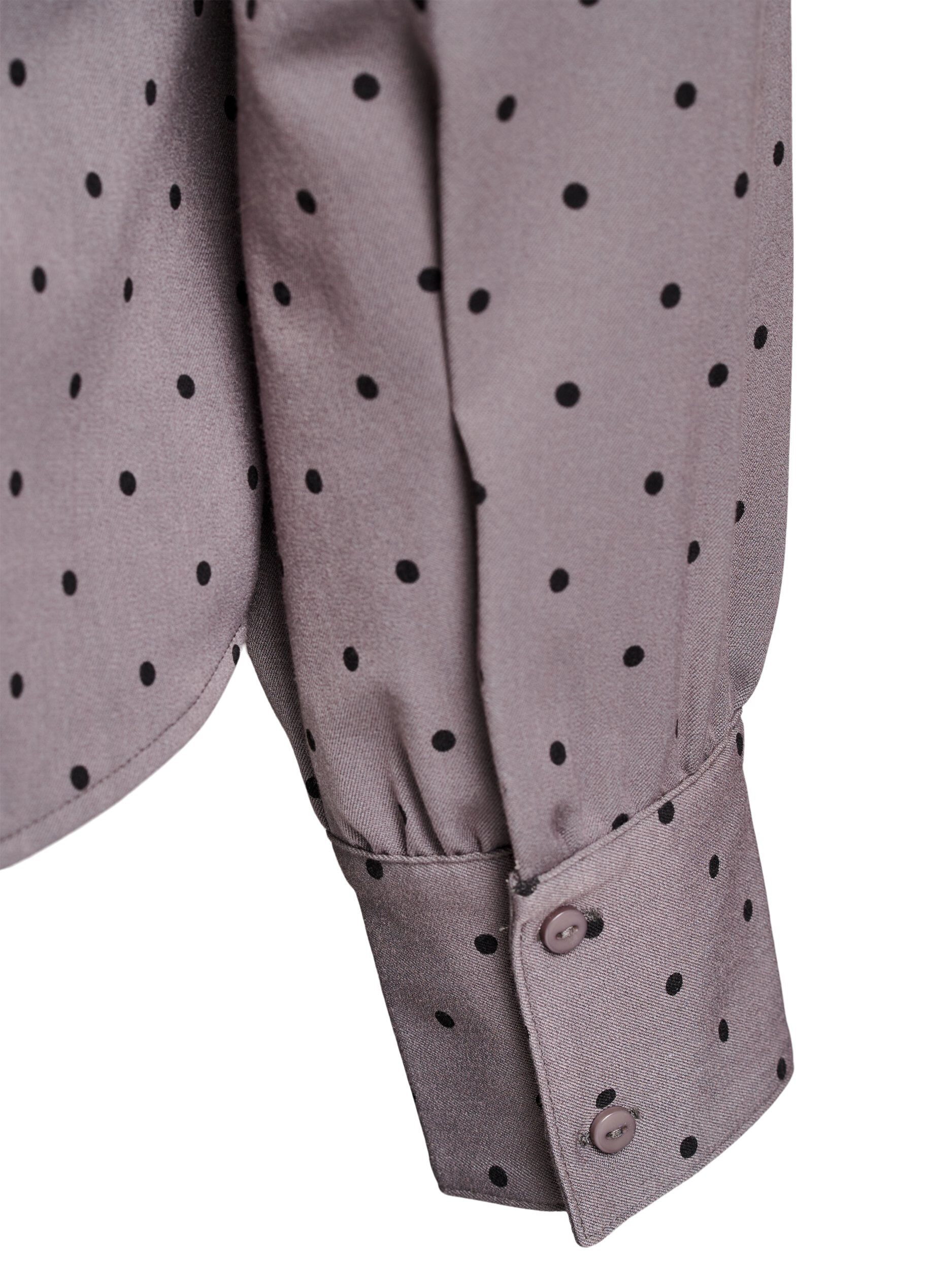 Zizzi Blouse met kraag en stippen, Grijs, Packshot image number 3