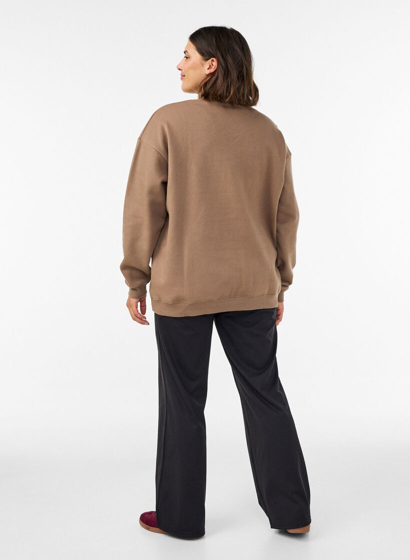 Sweatshirt met hoge hals en sportief motief op de voorkant, Bruin, Model image number 2