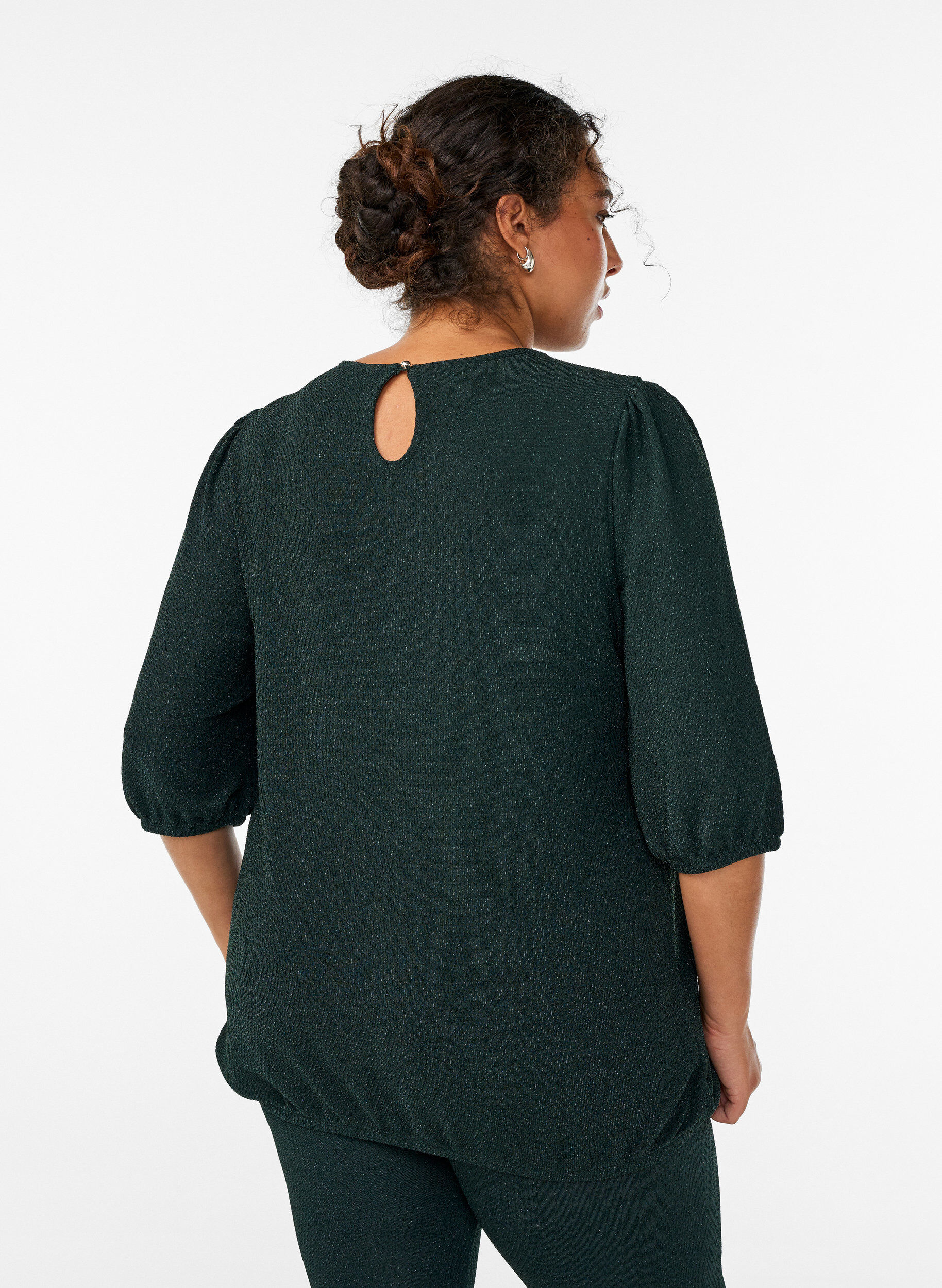 Zizzi Blouse met glitterpatroon en 3/4 mouwen, Groen, Model image number 2