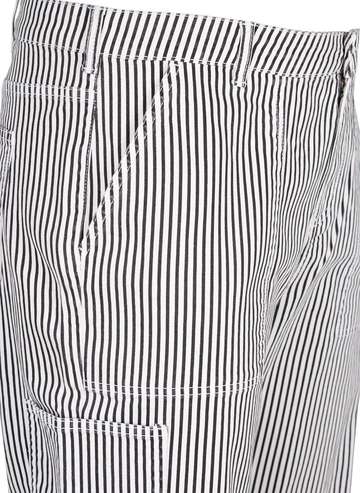 Gestreepte cargo jeans met rechte pasvorm, Black White Stripe, Packshot image number 2