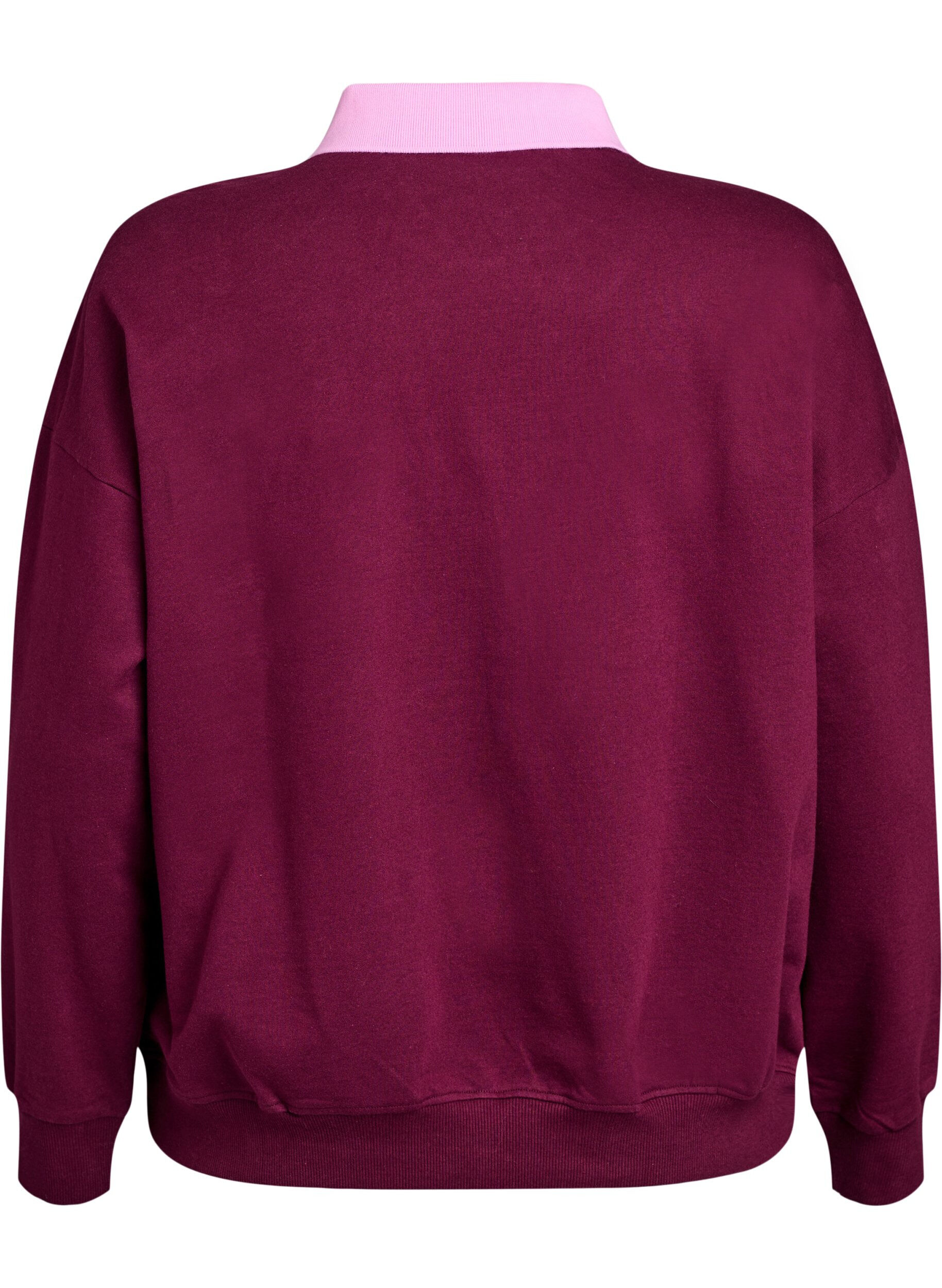 Zizzi Sweatshirt met kraag en contrastprint van biologisch katoen, Donker Bordeaux, Packshot image number 1