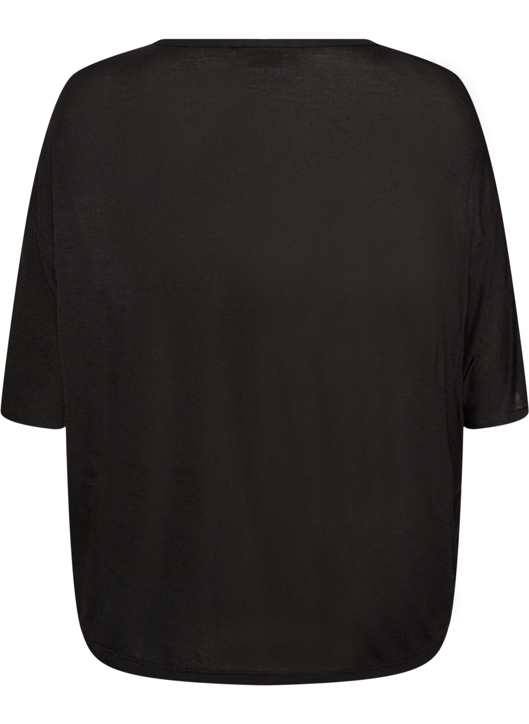 ZizziLosse pasvorm T-shirt in viscose jersey, Zwart, Packshot image number 1