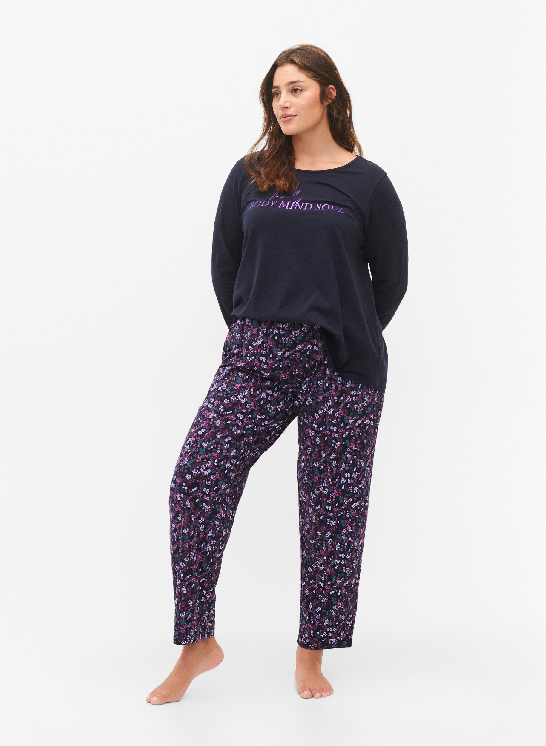 ZizziKatoenen pyjamabroek met print, Blauw, Model image number 0