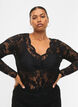 Kanten blouse met V-hals en lange mouw, Black, Model image number 2