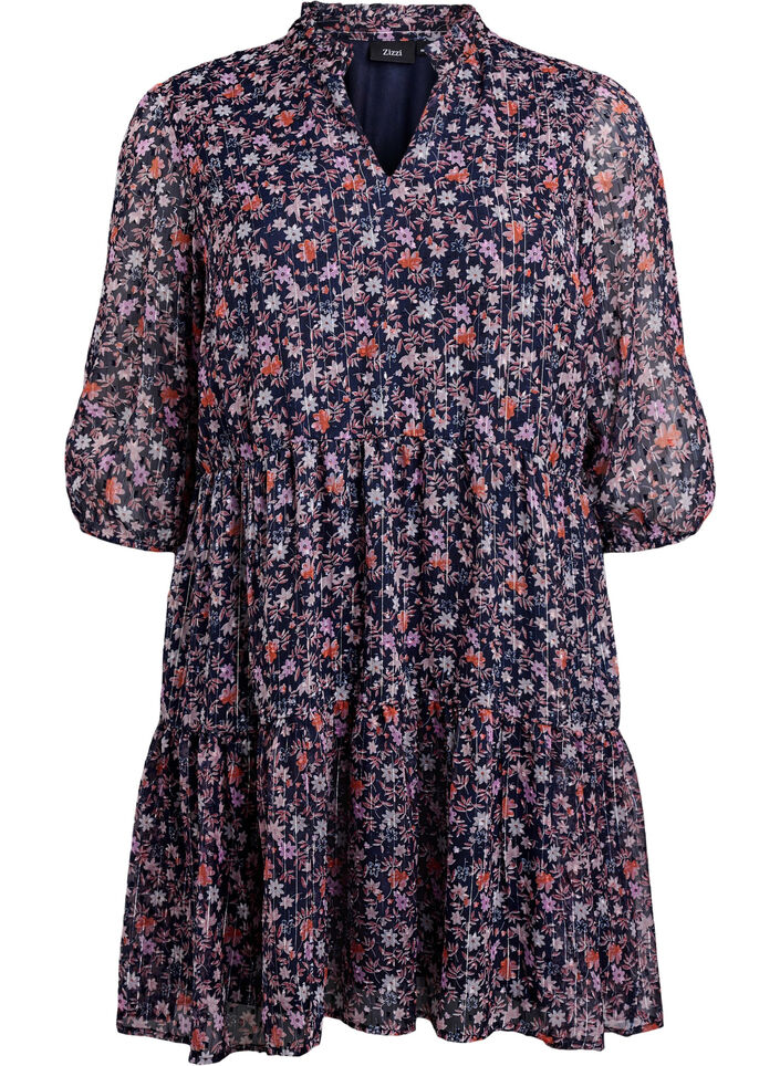 Tunic met bloemenprint en glitterdraden, Blauw, Packshot image number 0