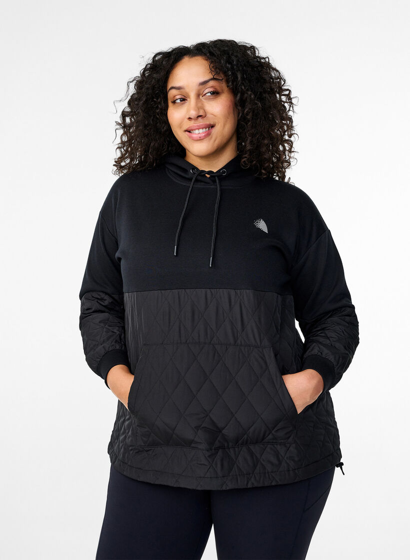 Sweatshirt met capuchon en quilt, Black, Model image number 0