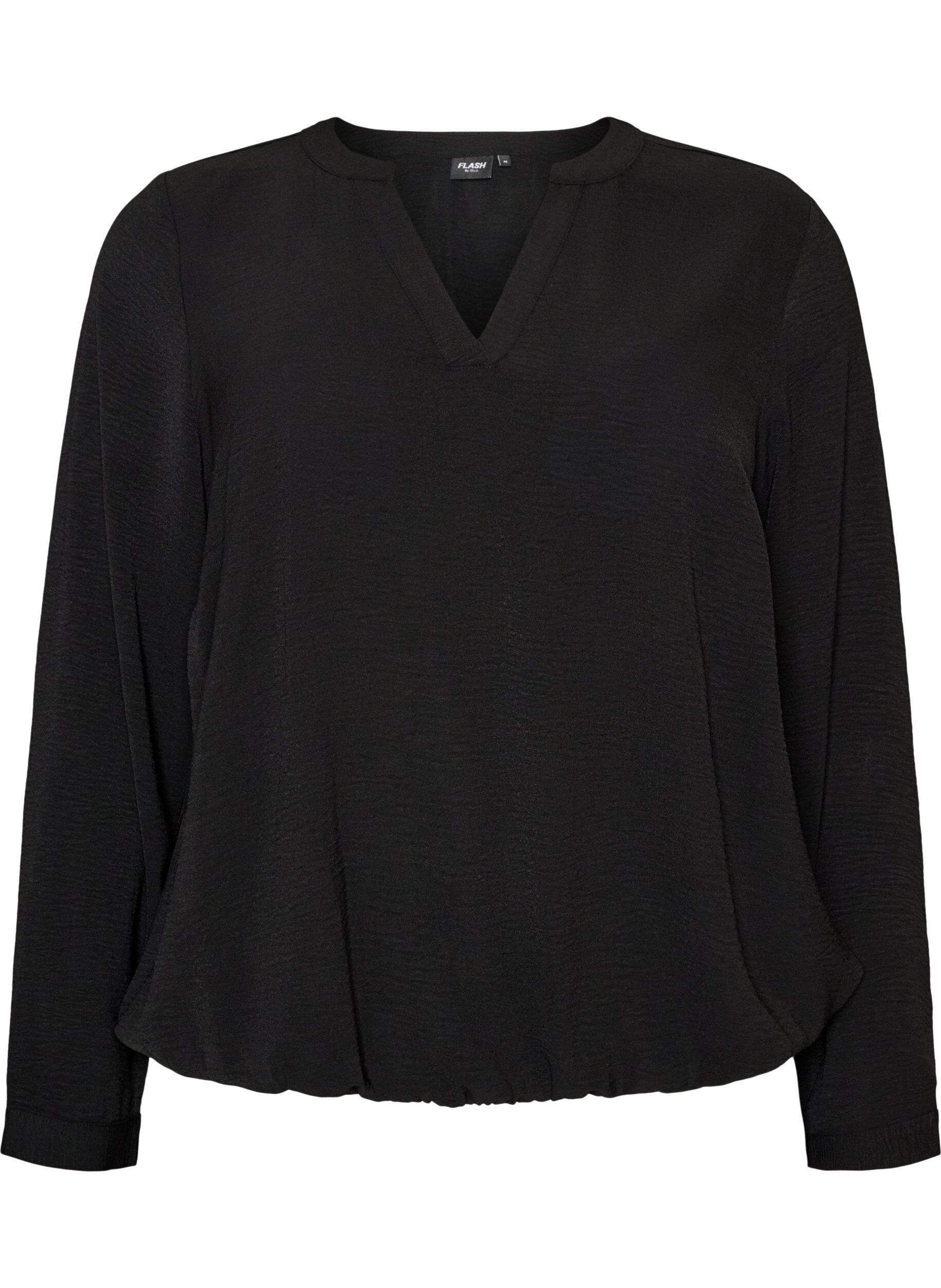 ZizziBlouse met ballonsilhouet en V-hals, Zwart, Packshot image number 0