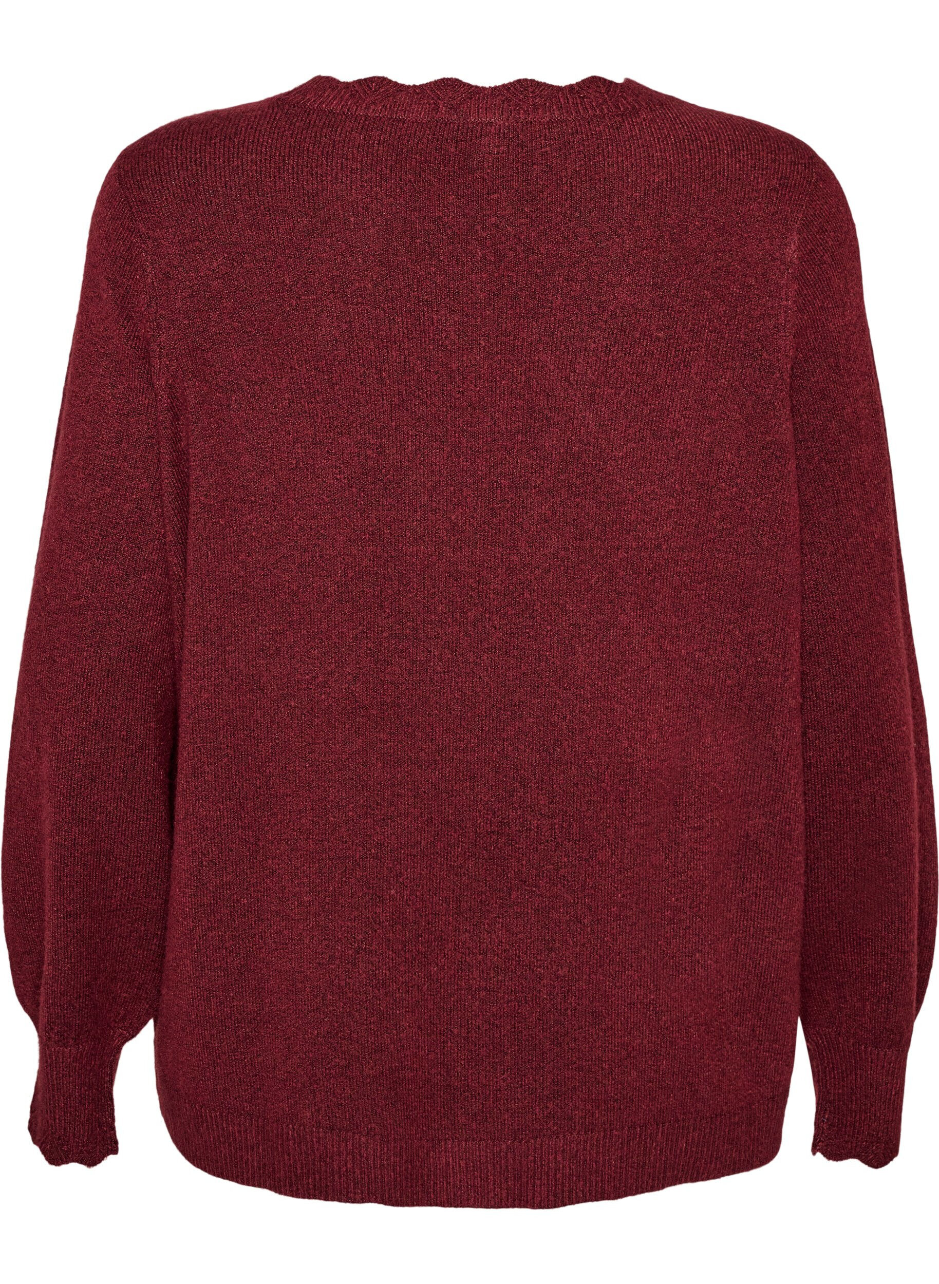 ZizziGebreide blouse met golvende randen, Rood, Packshot image number 1