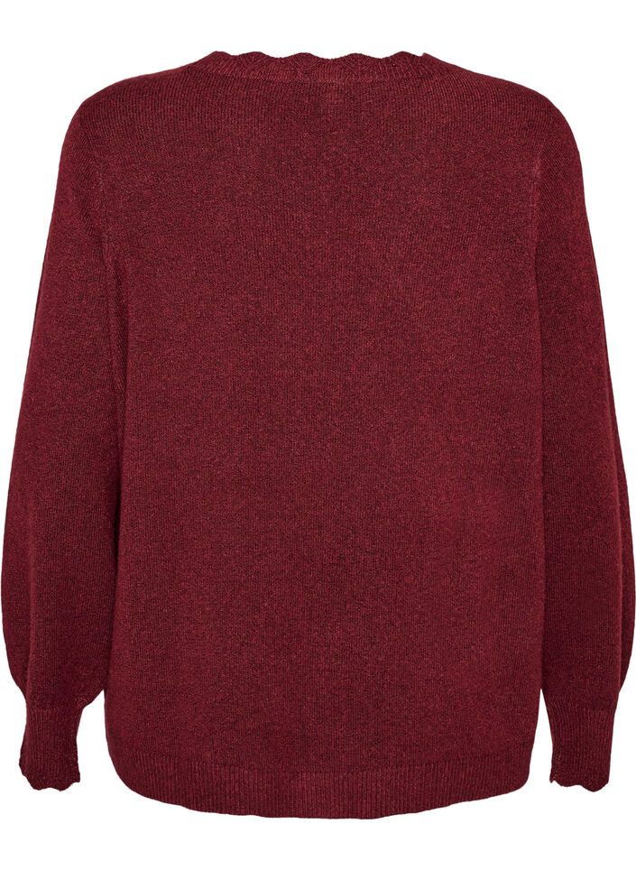 Gebreide blouse met golvende randen, Rood, Packshot image number 1