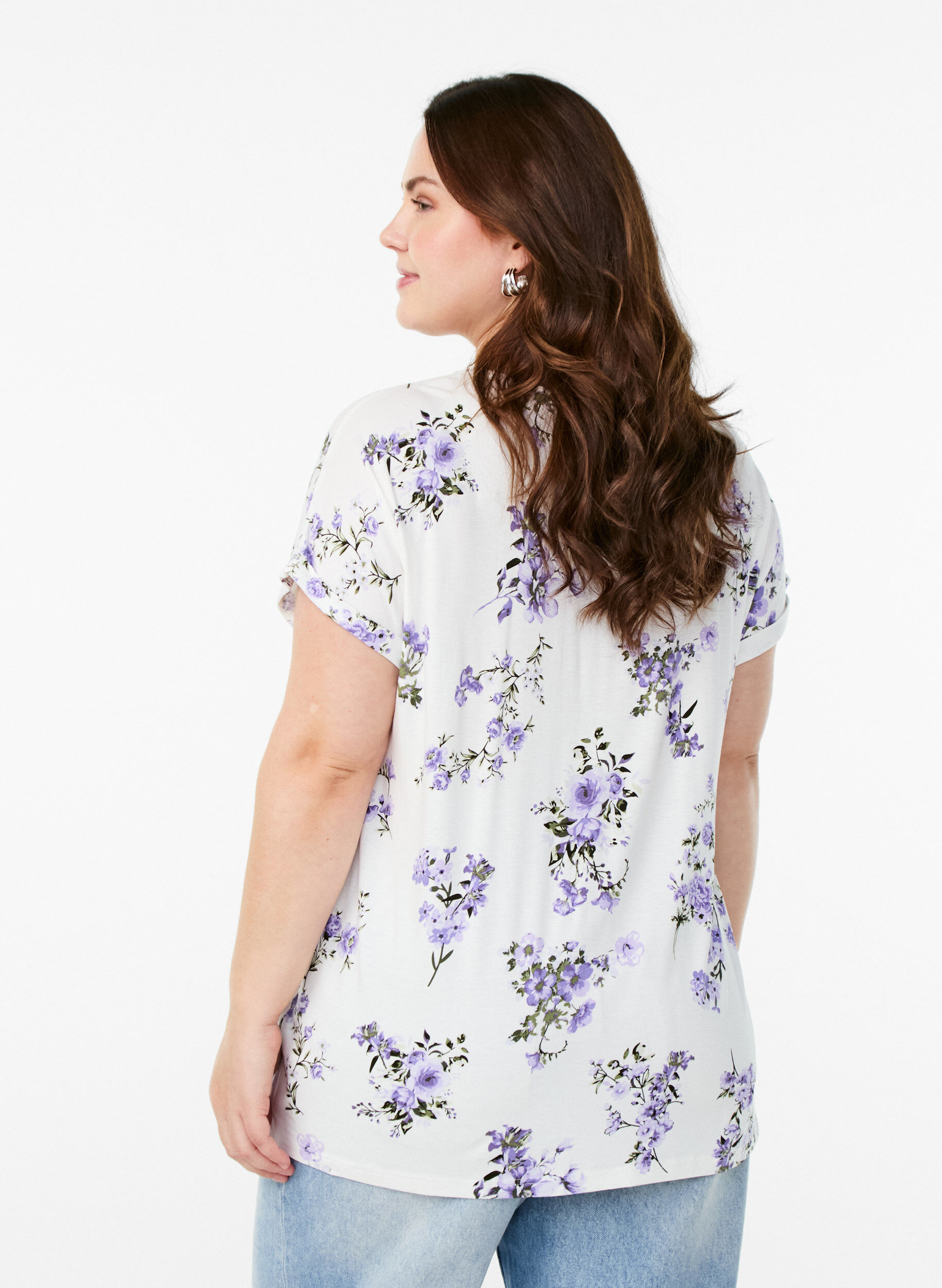 Zizzi T-shirt met bloemenprint, Paars, Model image number 2