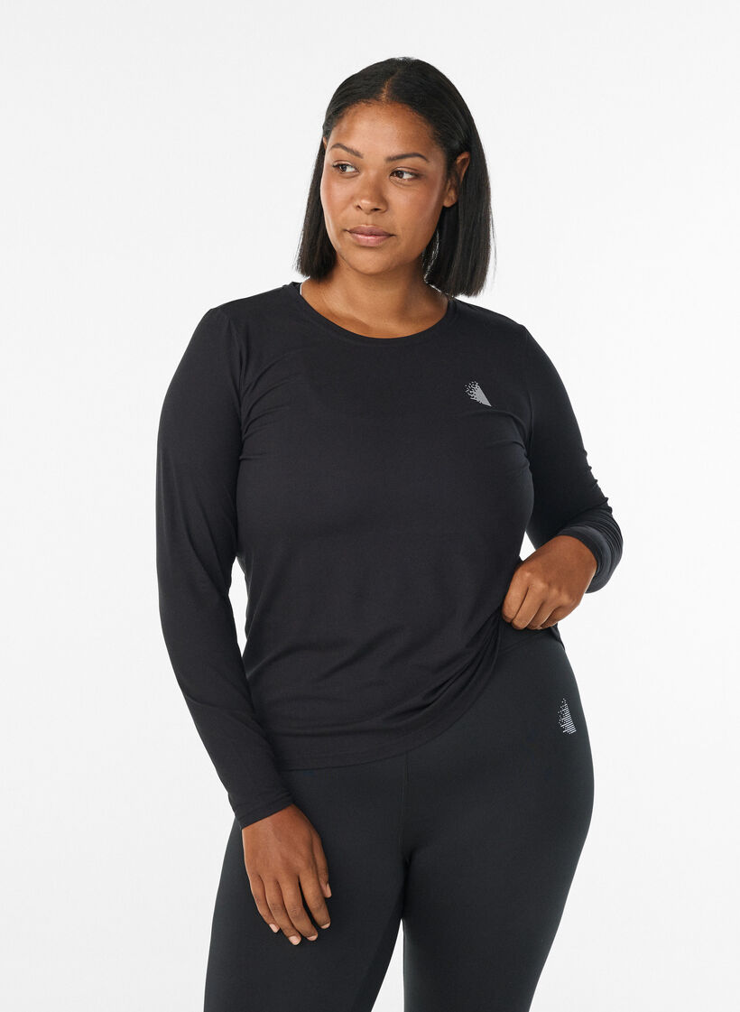 Sportblouse met lange mouwen, Zwart, Model image number 0