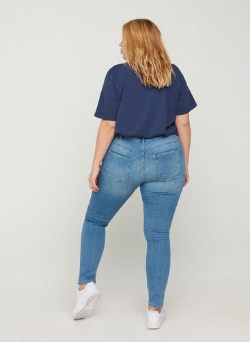 Extra slim fit Sanna jeans met slijtagedetails, Light blue denim, Model image number 1