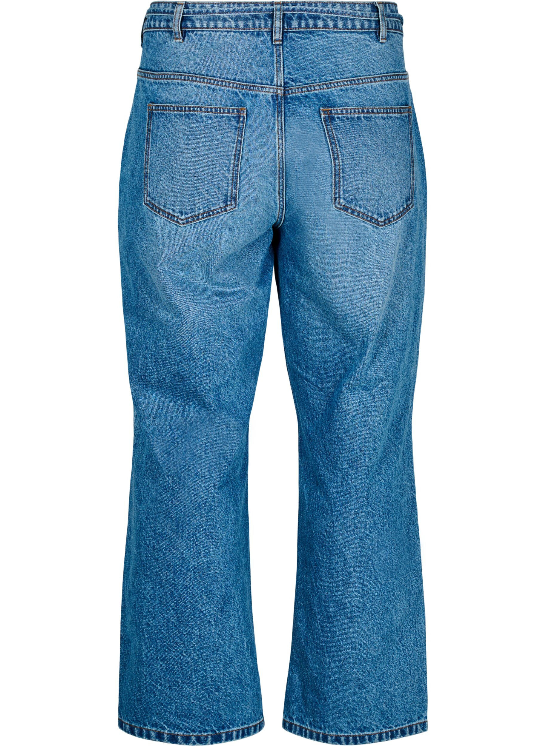 Zizzi Straight-fit jeans met een strikceintuur, Blauw, Packshot image number 1