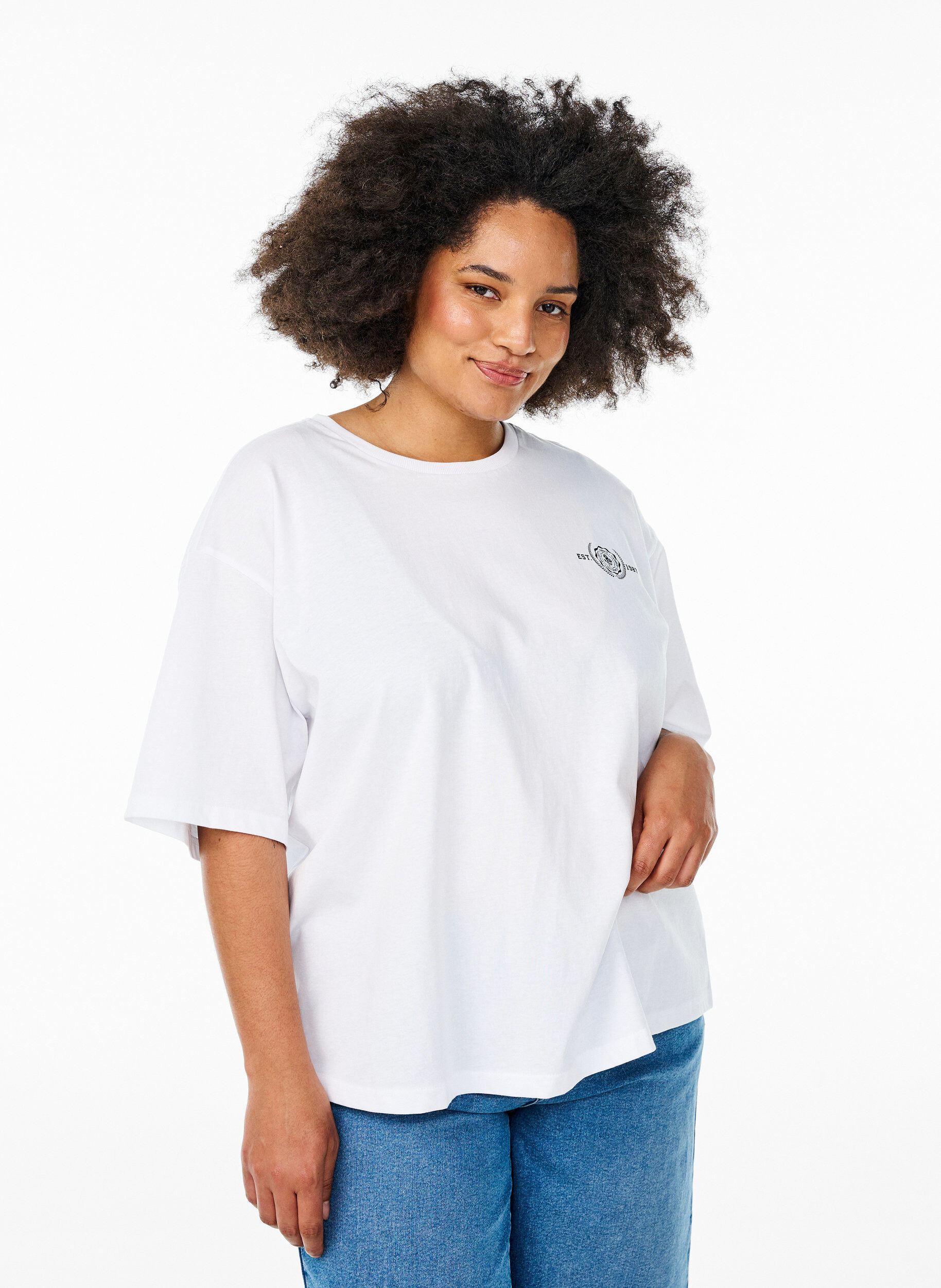 Zizzi Oversized T-shirt met rugprint, Wit, Model image number 2