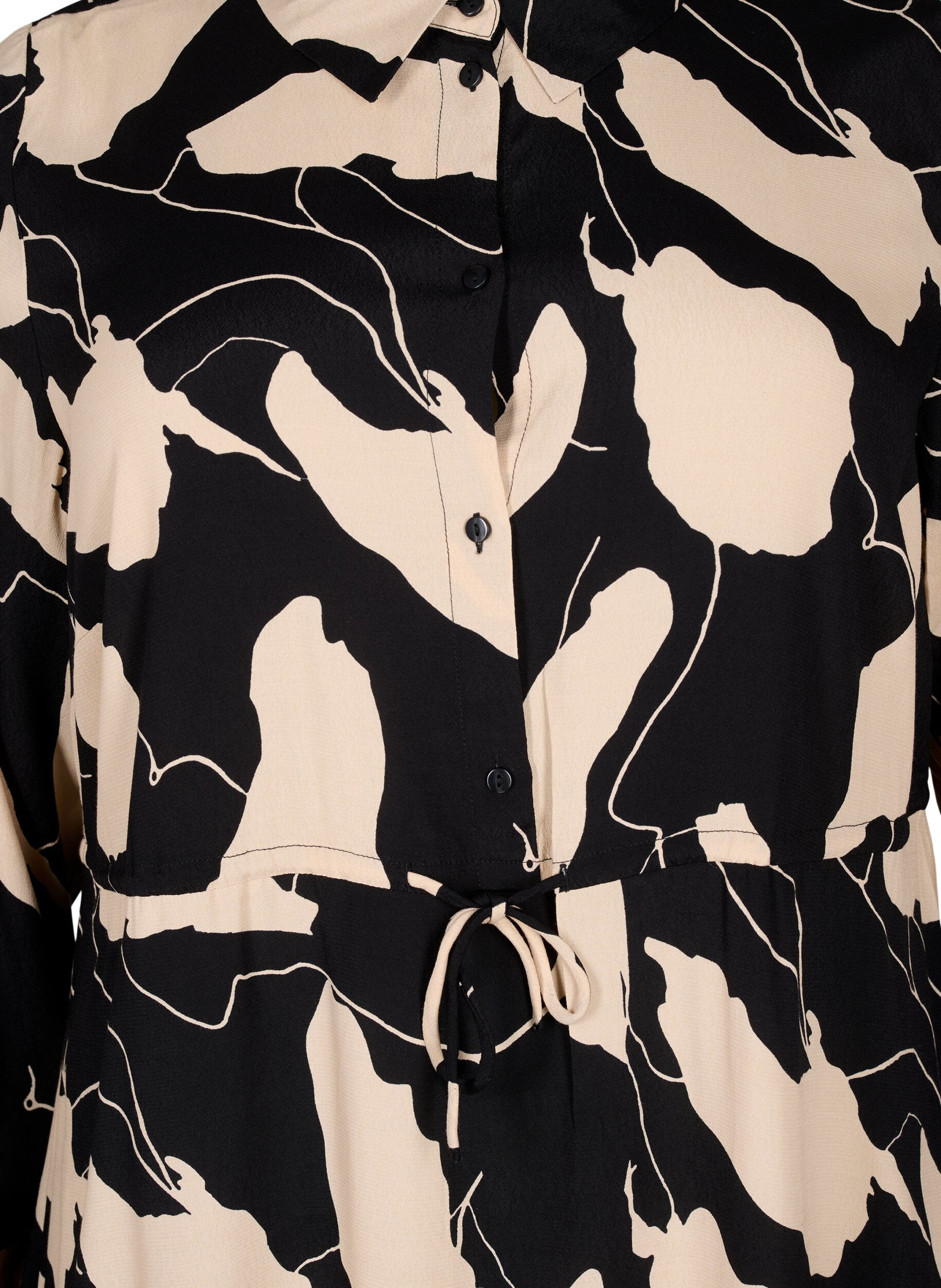Zizzi Midi-jurk met lange mouwen in viscose met print, Black AOP, Packshot image number 2