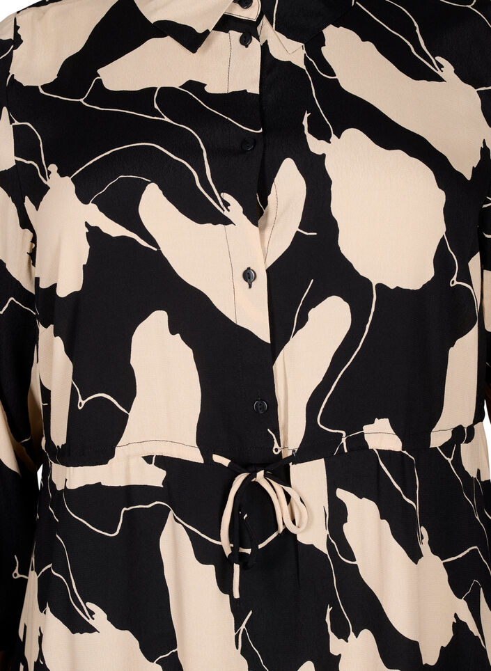Midi-jurk met lange mouwen in viscose met print, Black AOP, Packshot image number 2