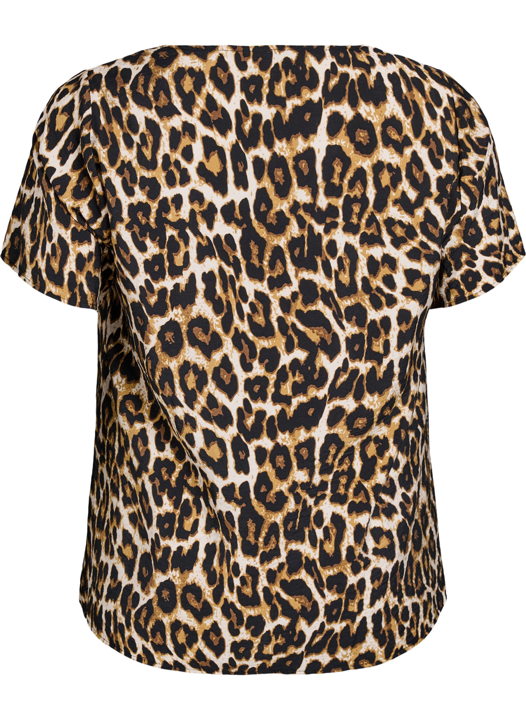Zizzi Viscose blouse met korte mouwen en kanten rand, Bruin, Packshot image number 1