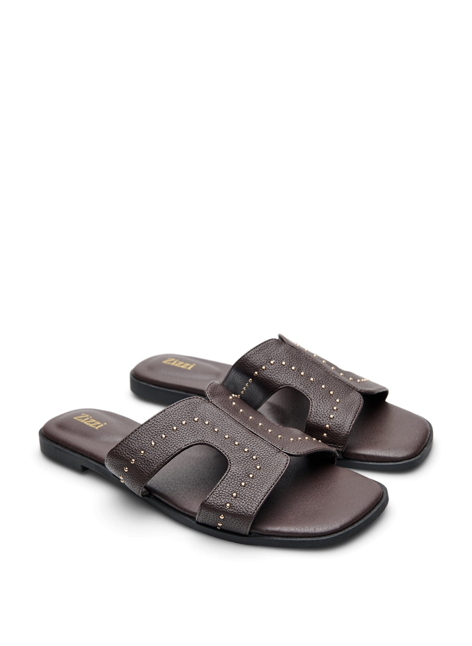 Zizzi Platte sandalen met studs, Bruin, Packshot image number 1