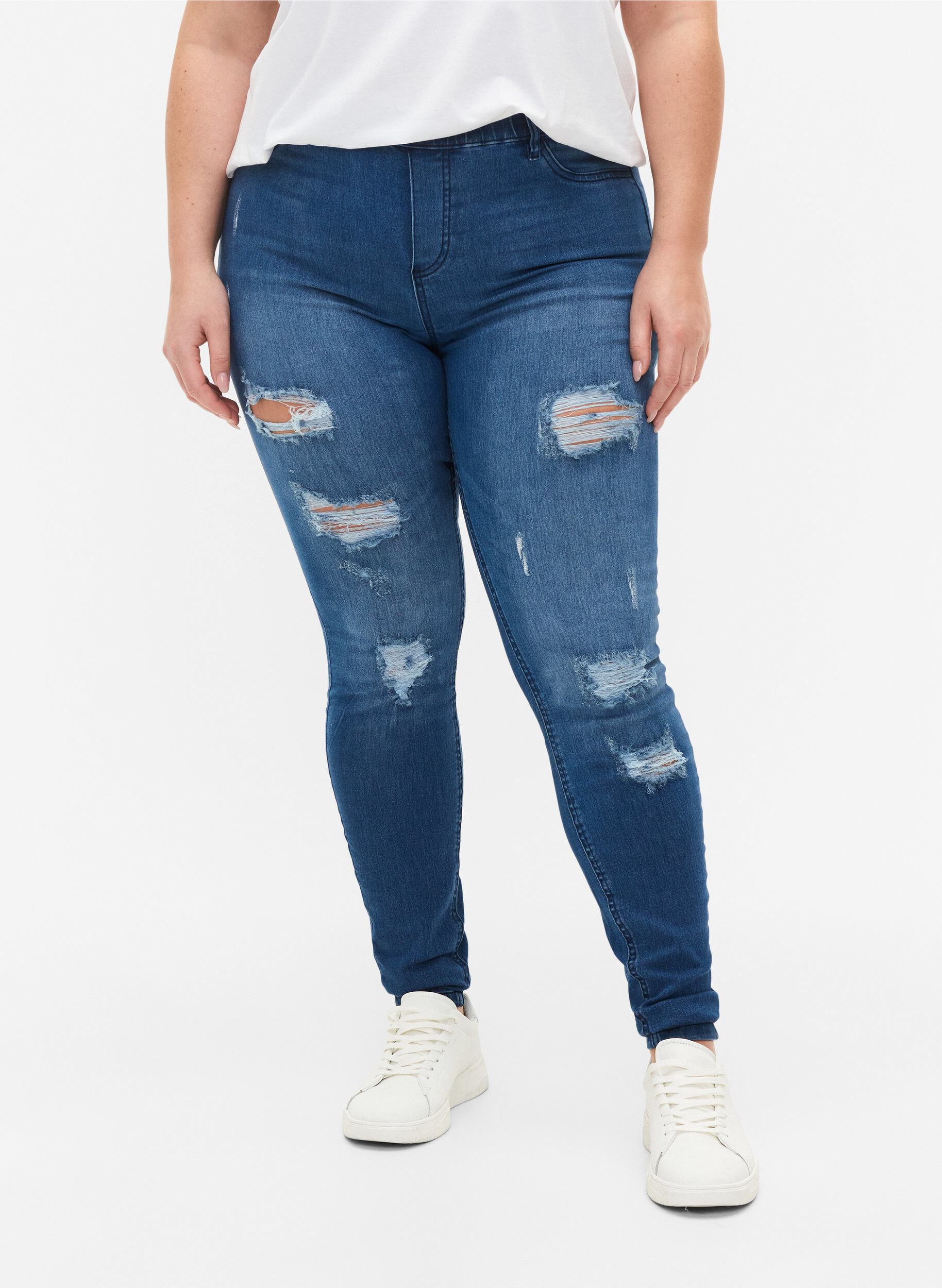 Zizzi Jeggings met rip, Dark blue, Model image number 2