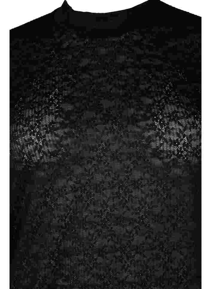 Nauwsluitende kanten blouse met lange mouwen, Black, Packshot image number 2