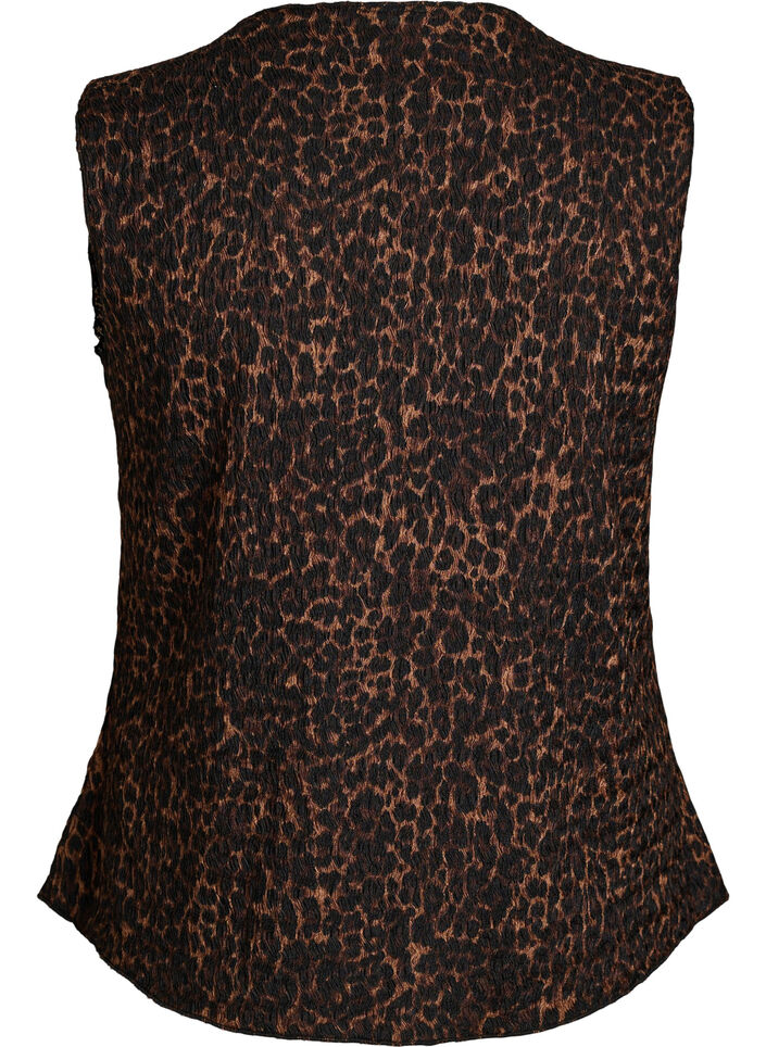 Mouwloos top met een golvende textuur en knoopsluiting, Bruin, Packshot image number 1