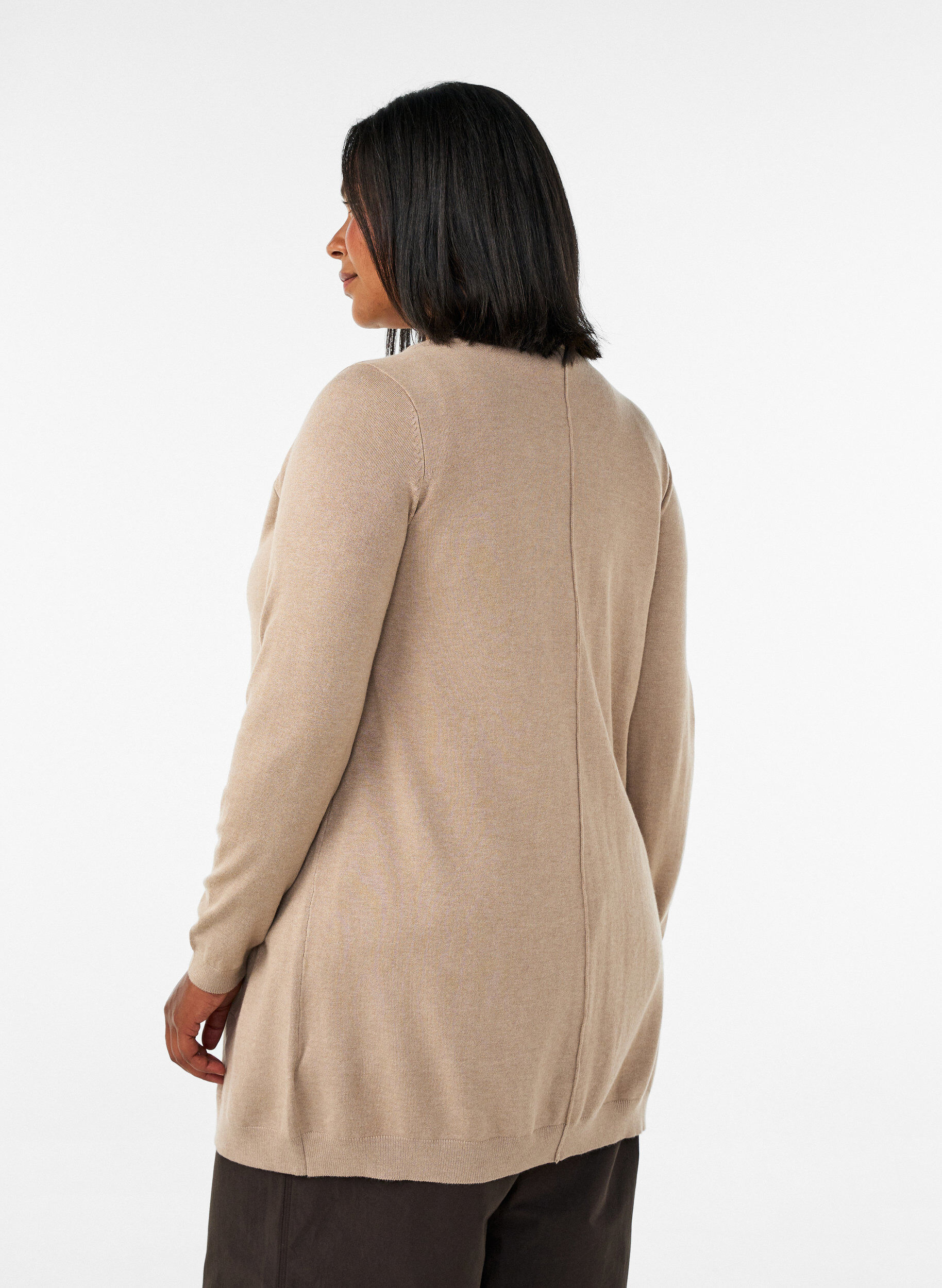 ZizziLang gebreid vest in viscosemix, Beige, Model image number 2