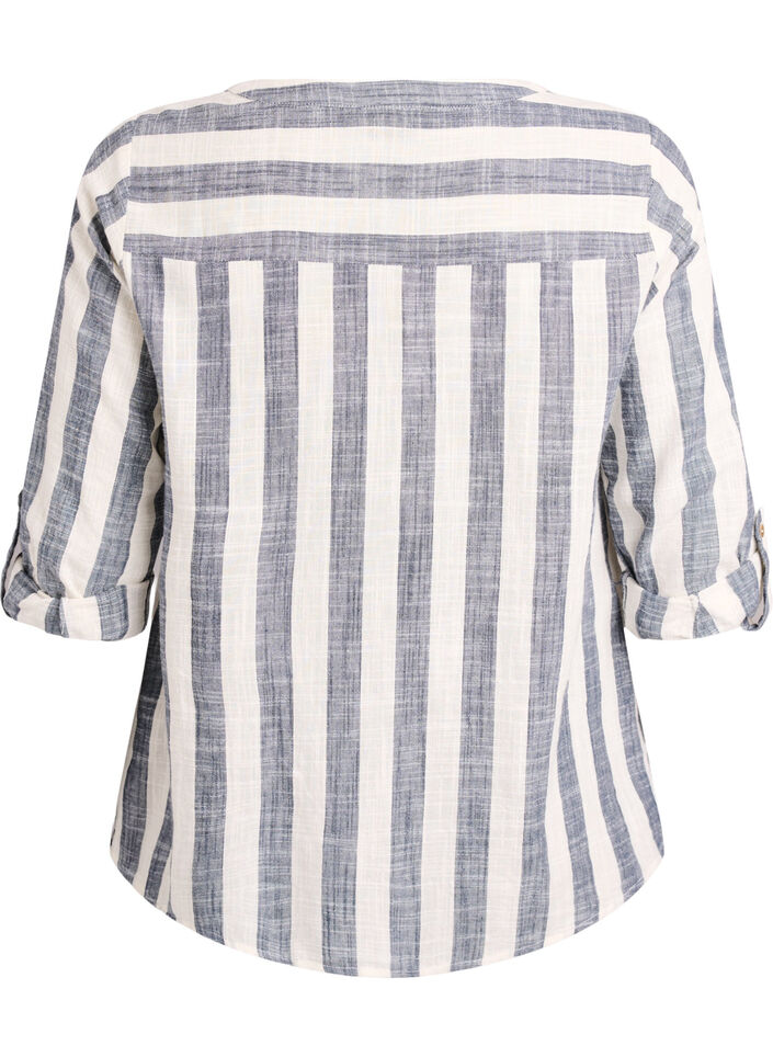 Katoenen blouse met V-hals, Blauw, Packshot image number 1