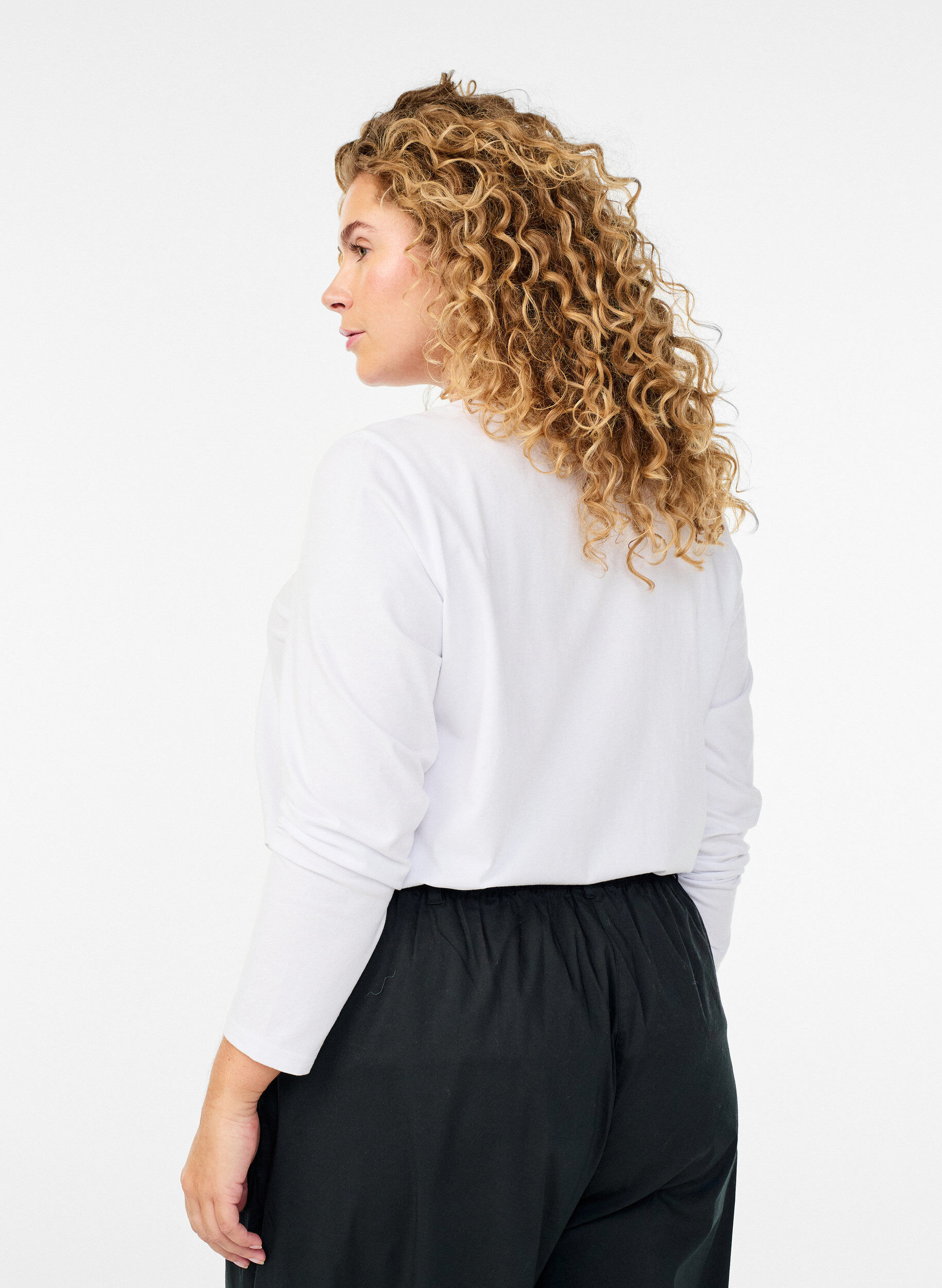 ZizziBasic jersey top met lange mouwen, Wit, Model image number 2