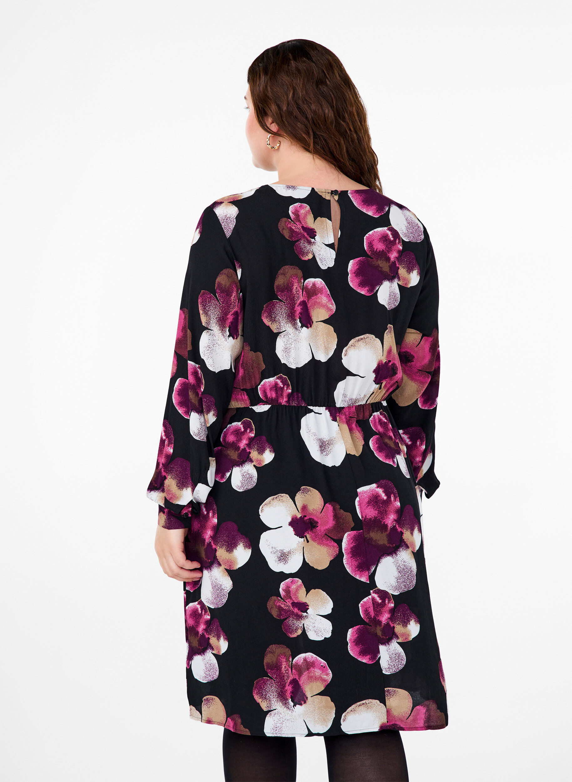 Zizzi Viscose jurk met print en lange mouwen, Zwart, Model image number 2