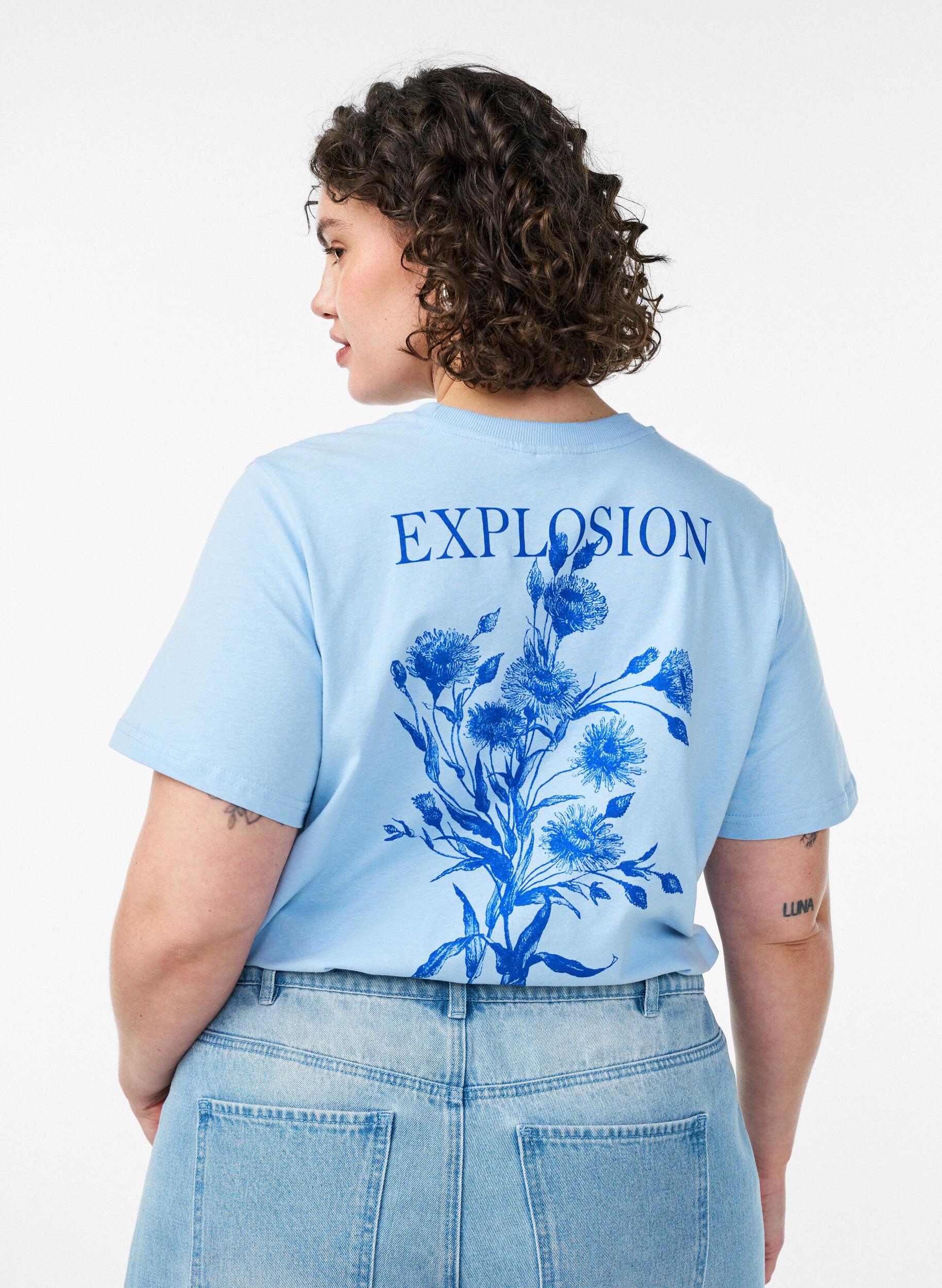 ZizziKatoenen T-shirt met print, Blauw, Model image number 2