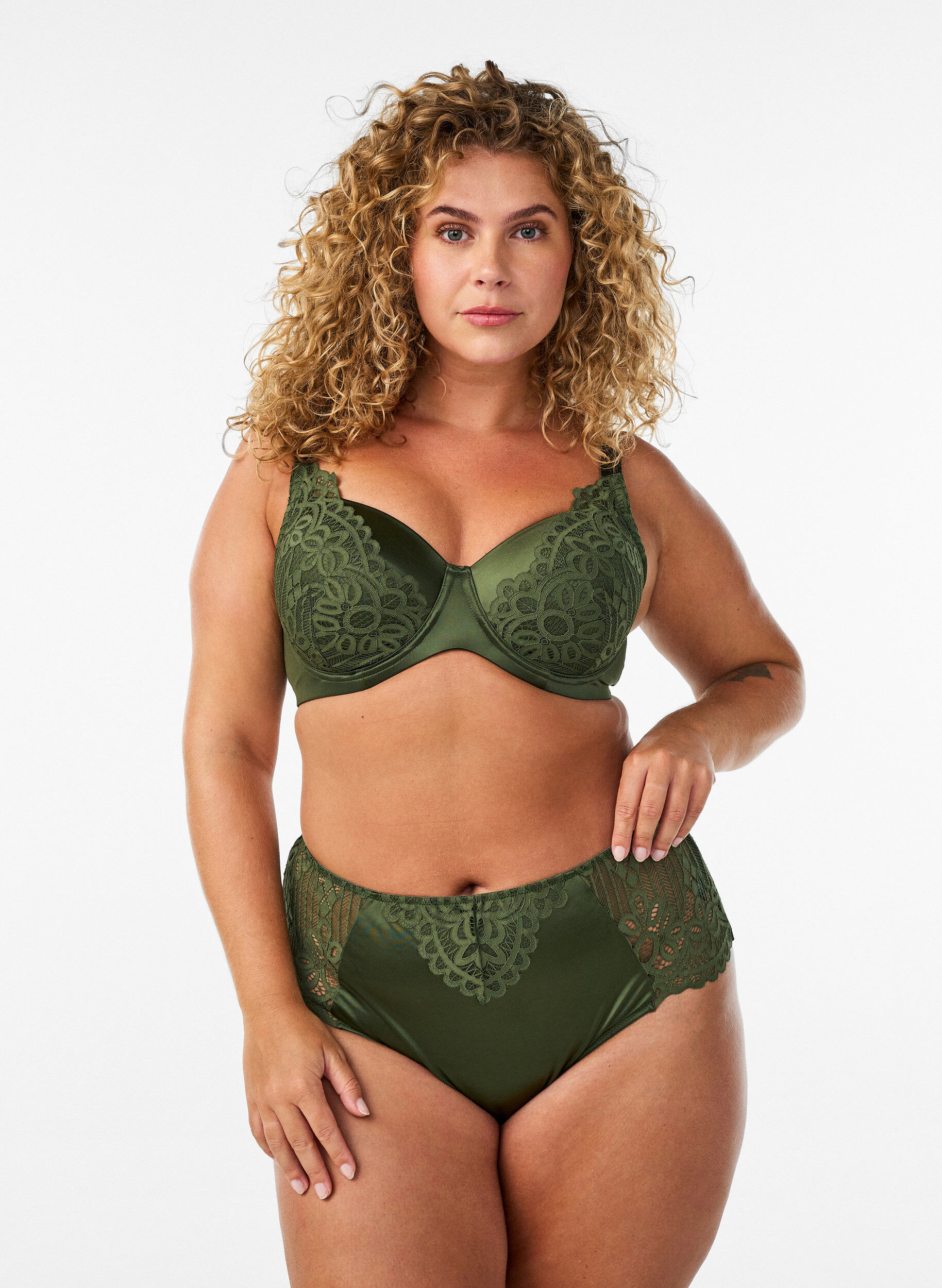 Hipster string met kant en microvezel, Groen, Model